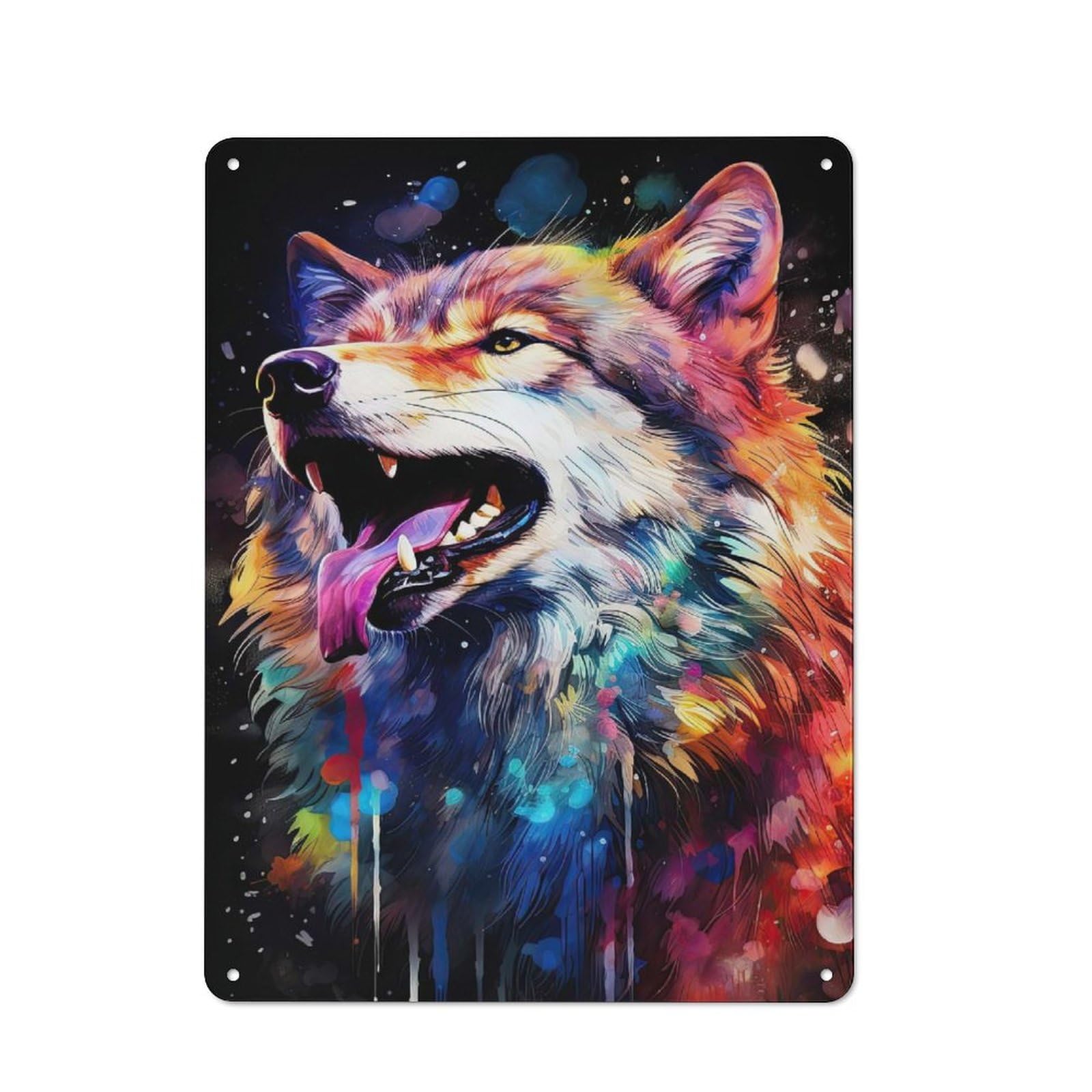 Junmoney Colorful Wolf Portrait Modern Vintage Metal Wall Decor 40X30cm, Office Metal Sign For Office, Study, Studio Or Hallway