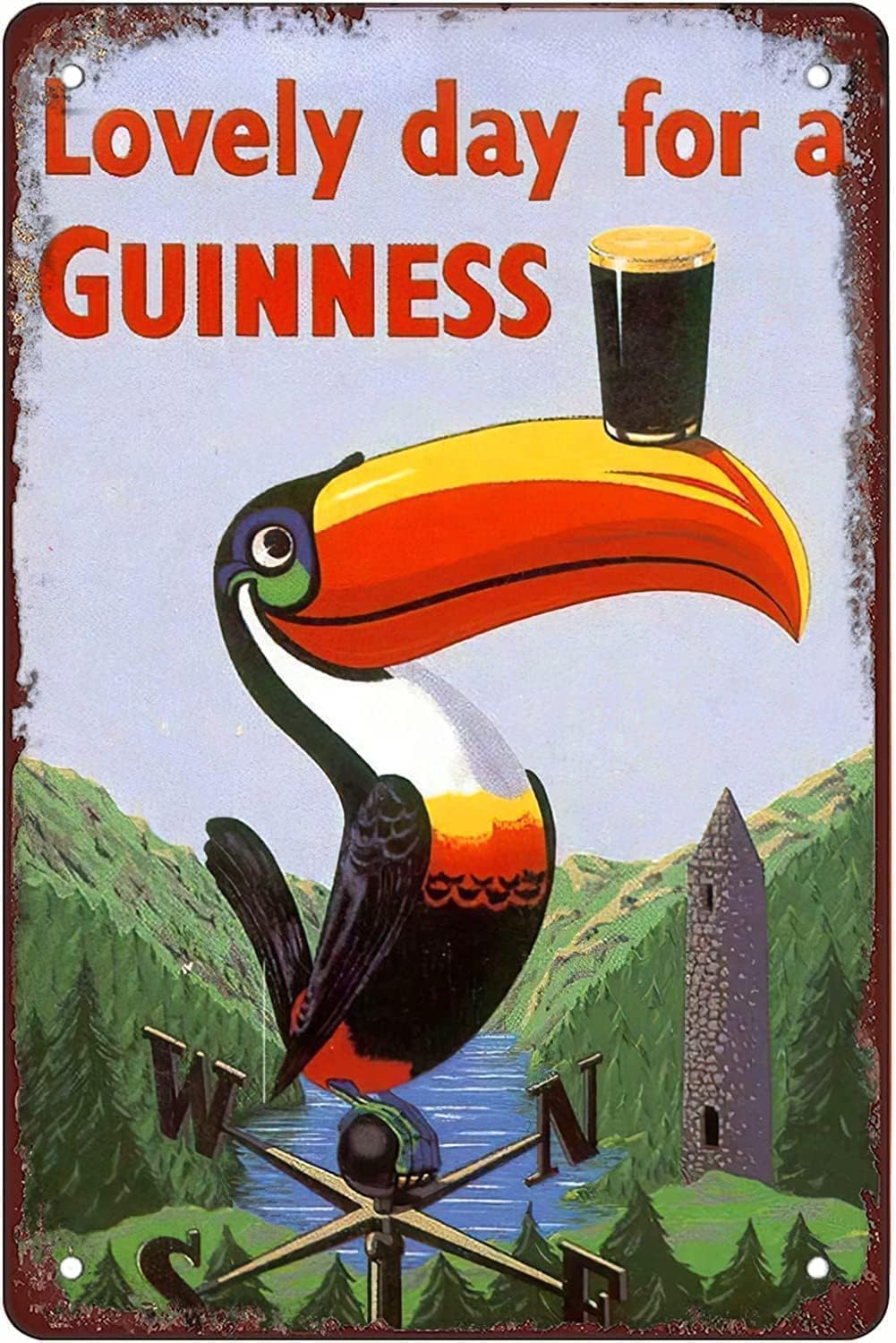 Lovely Day for a GUINNESS Vintage Metal Sign, Retro Toucan Beer Wall Décor 8x12 Inches