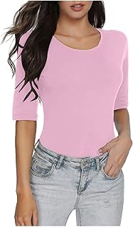 2025 - Camiseta de mujer de media manga lisa de corte entallado básico cárdigan mujer rojo