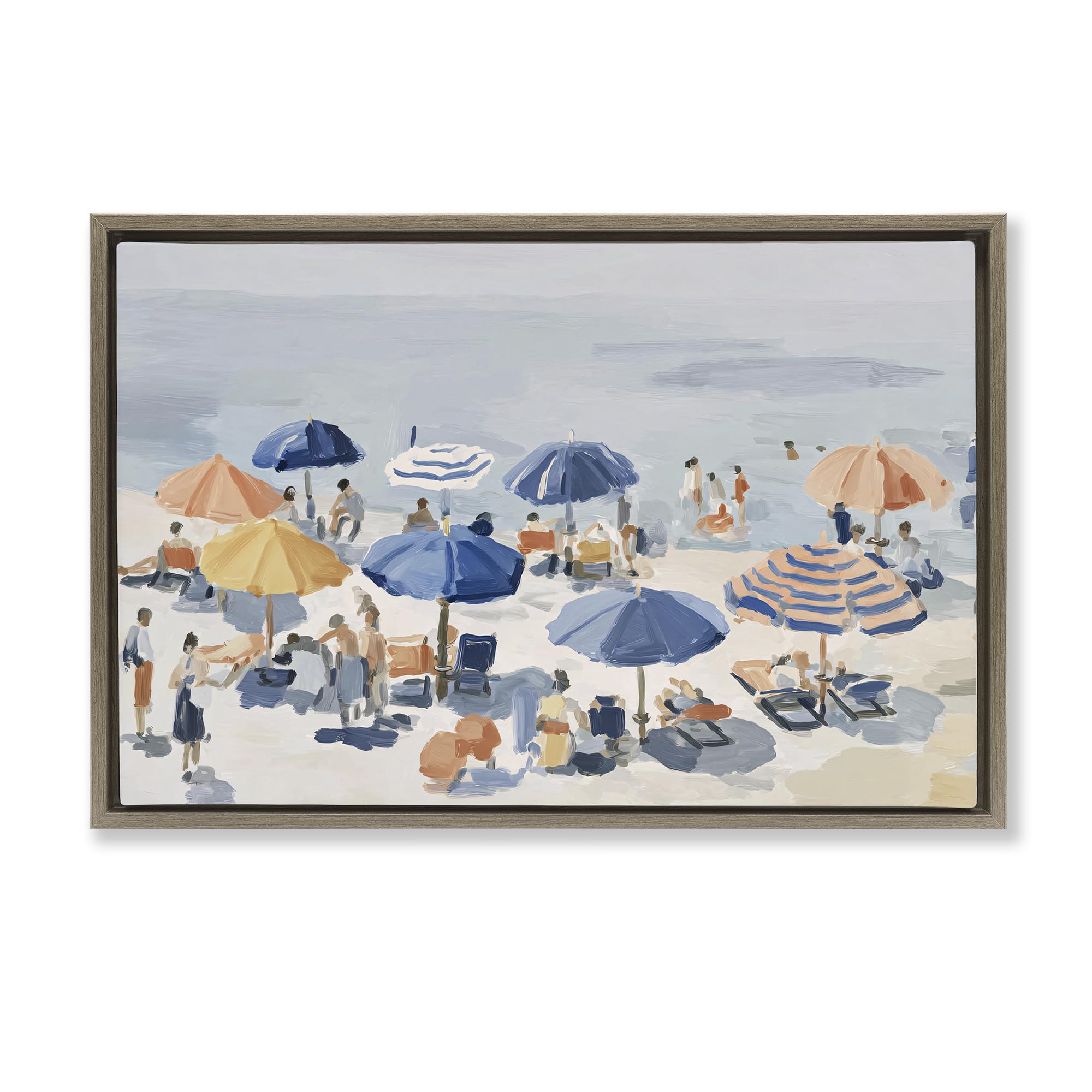 Stupell Industries Montalcino Elm (Textured) 'Summer Fun Beach Crowd'| Floating Frame Canvas Art