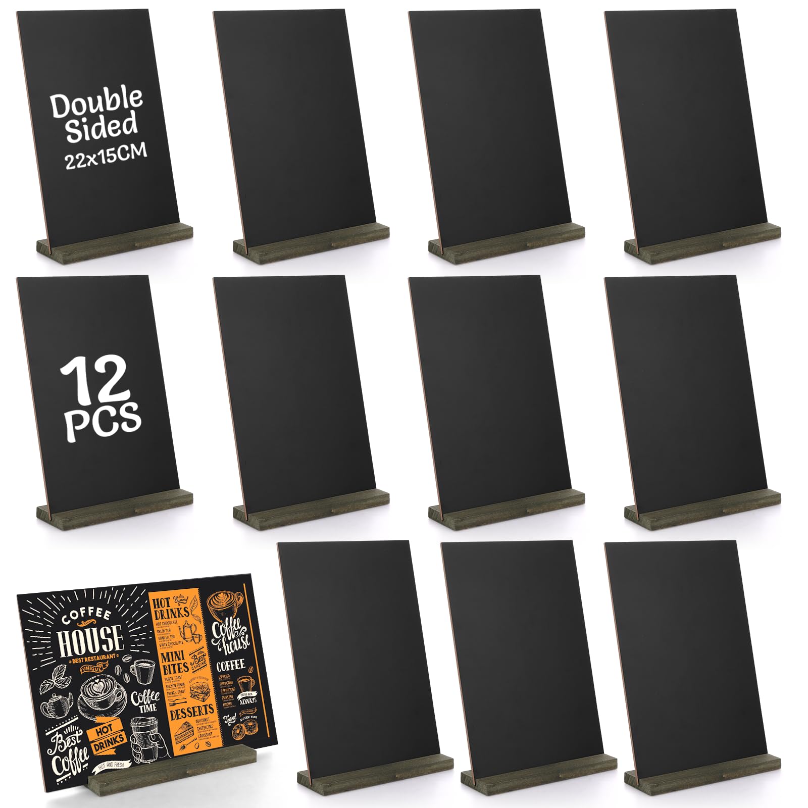 YKUKIZEE 12 PCS Tabletop Chalkboard Sign 22 x 15cm, Double Sided Blackboard