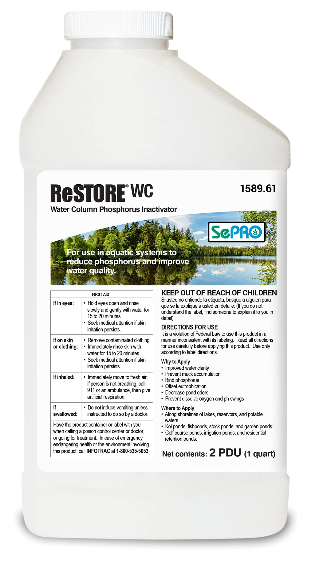 Restore WC Phosphorus Inactivator - Phosphate Removal and Water Clarity Solution for All Water - Controls Algae Blooms - Fish and Wildlife Safe - Easy DIY Use - No Water Restrictions