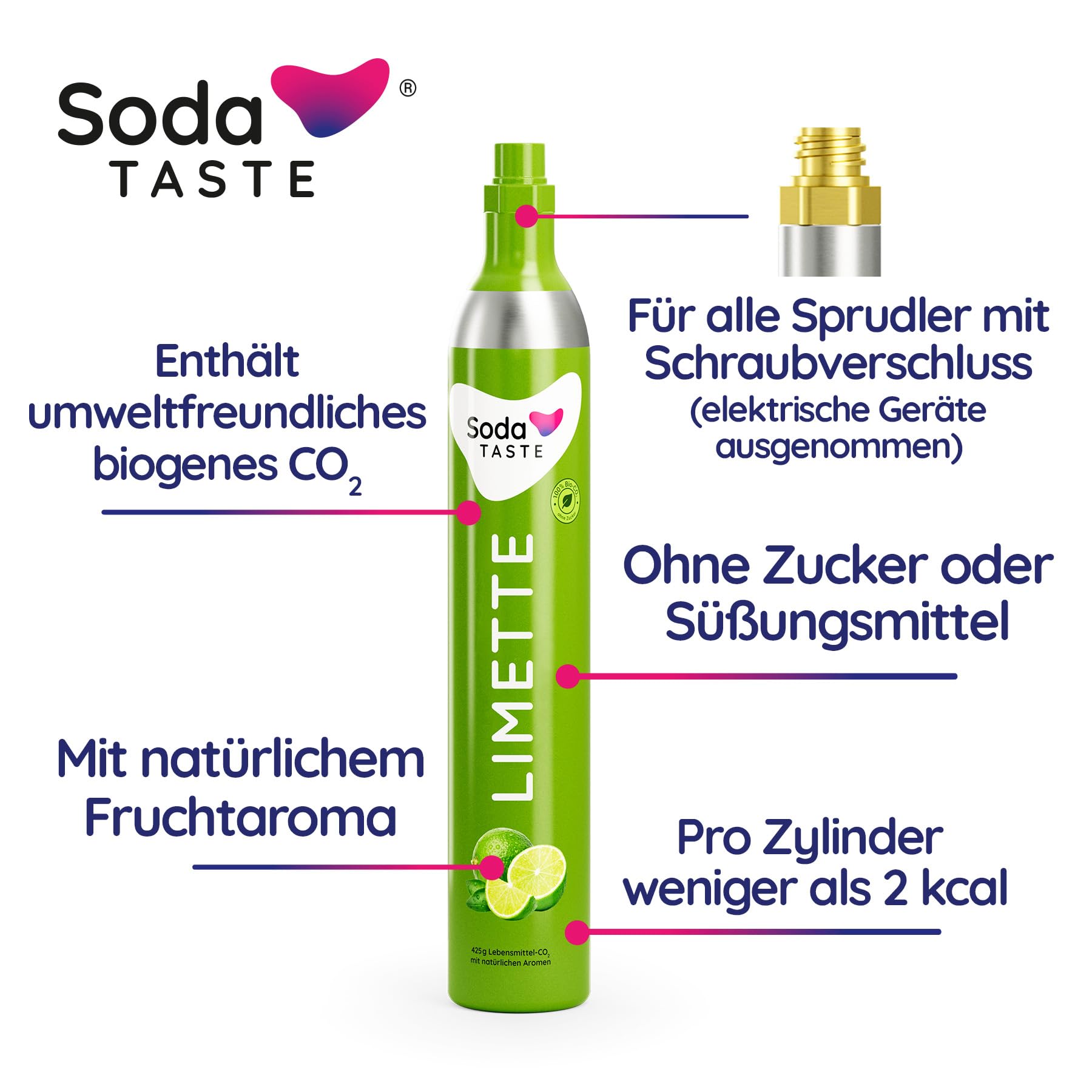 SodaTASTE Sparpaket: Mysoda Woody - Wassersprudler aus erneuerbarem Holzkomposit mit 1L BPA-freier Plastikflasche, CO2-Zylinder Classic + CO2-Zylinder Limette (Rosa)