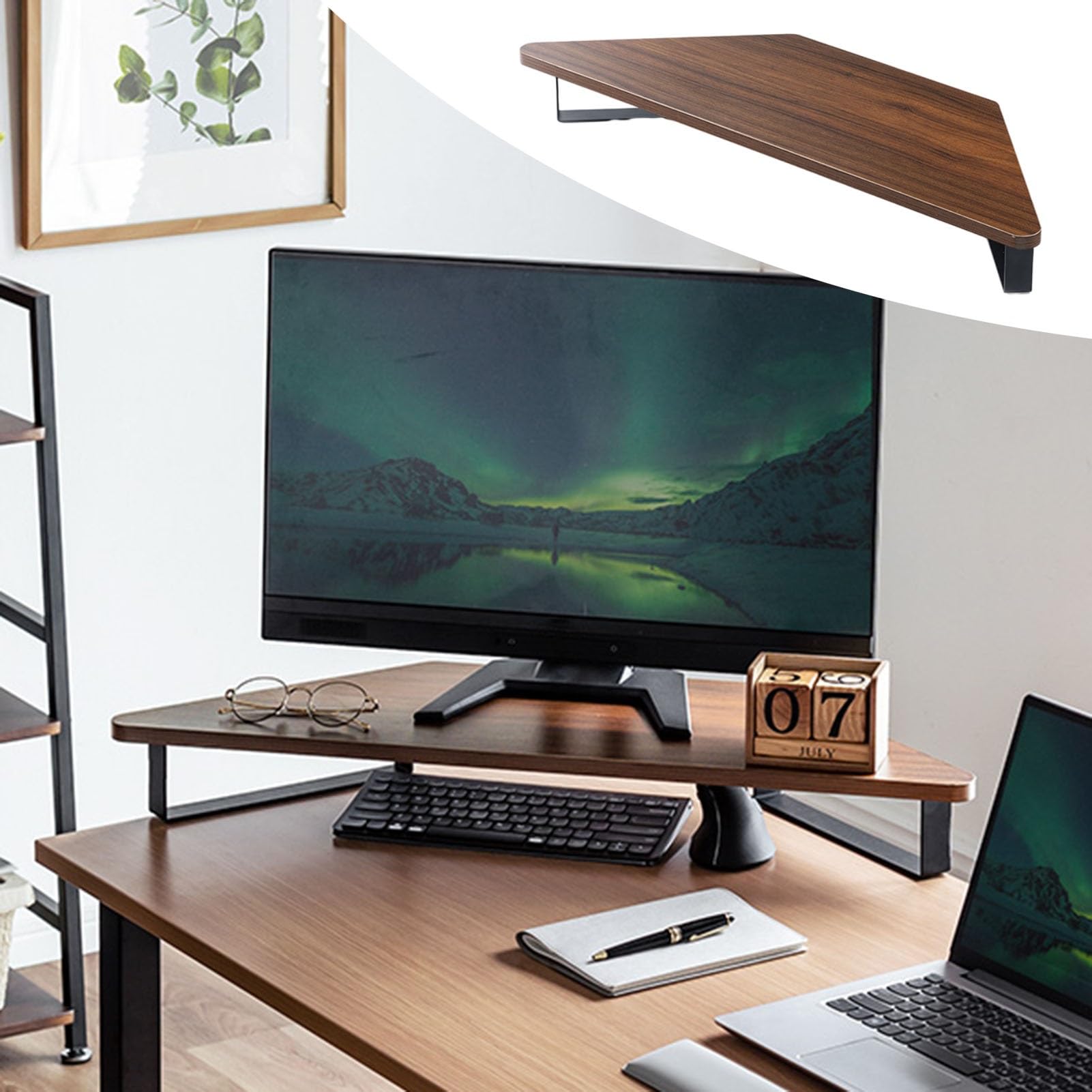 Supporto per monitor per scrivania da ufficio, design triangolare ad angolo alto, con supporto in metallo e tappetino antiscivolo, mensola organizer universale da scrivania per sala studio, altezza