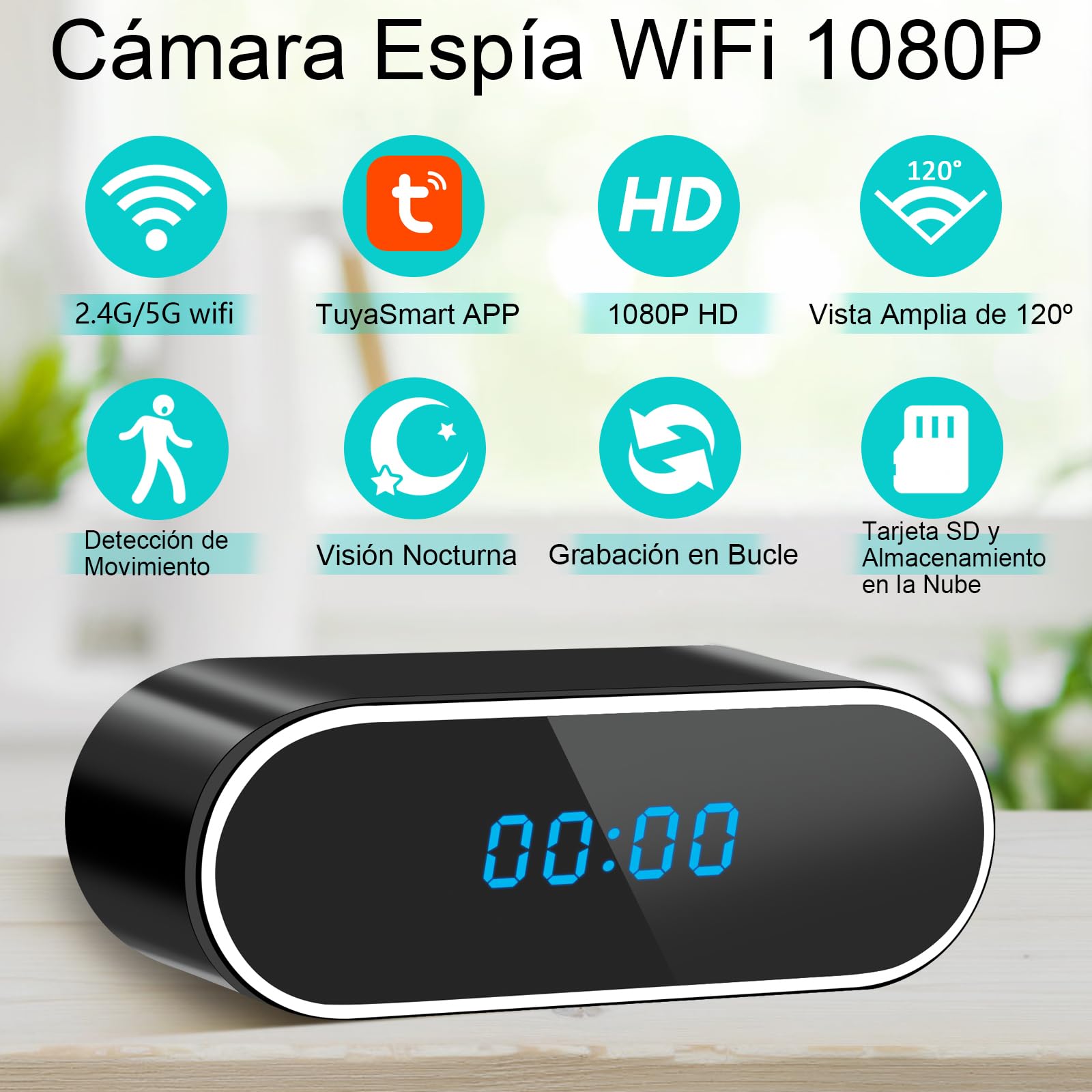 UYIKOO Cámara Espía Oculta WiFi, 2,4G/5G Mini Camara Espia Inalambricas 1080P HD, 120° Reloj con Cámara con Visión Nocturna Detección De Movimiento