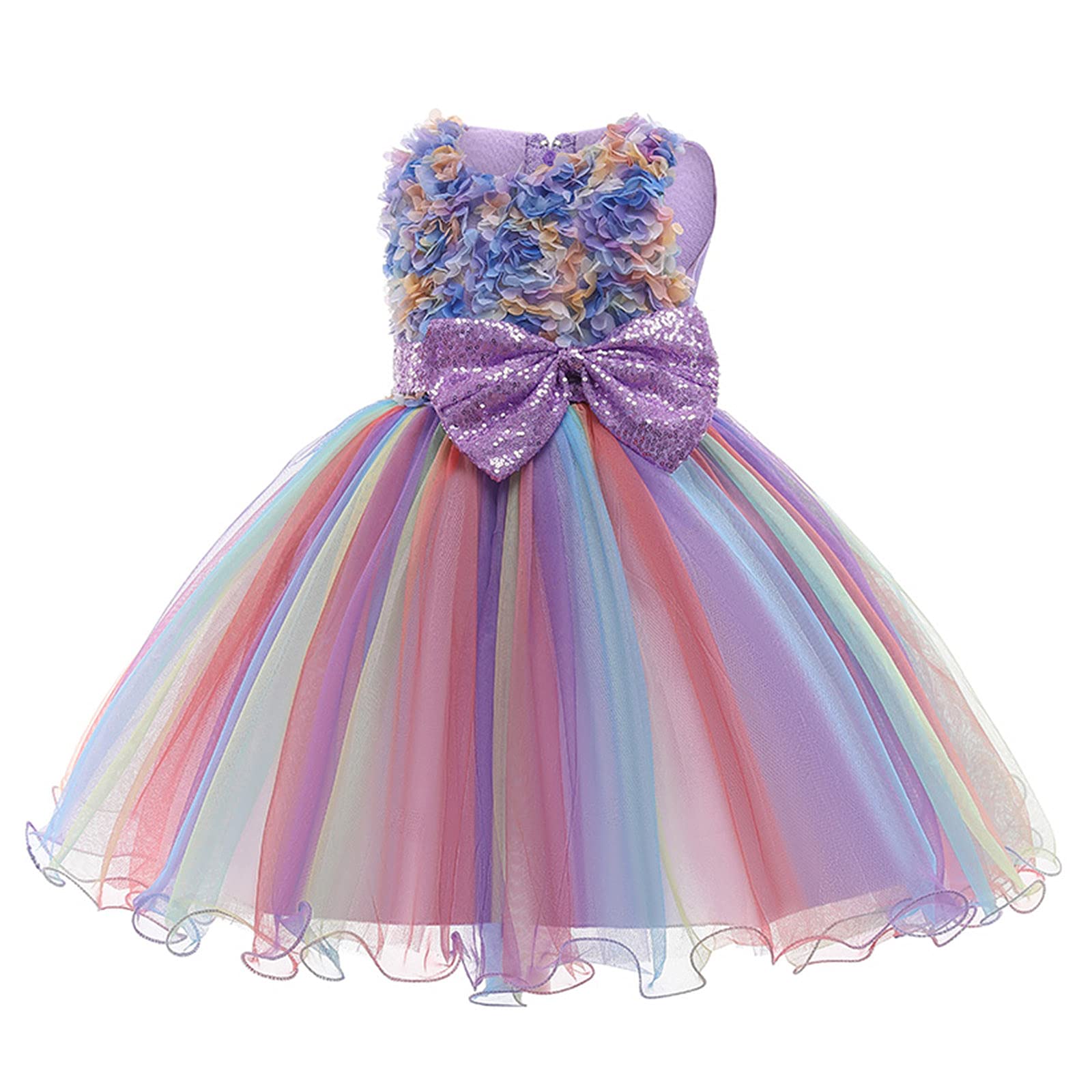 Abito da principessa per ragazze, abito da sera con fiori, in tulle, colorato, per feste di compleanno, matrimoni, damigelle d'onore, festività