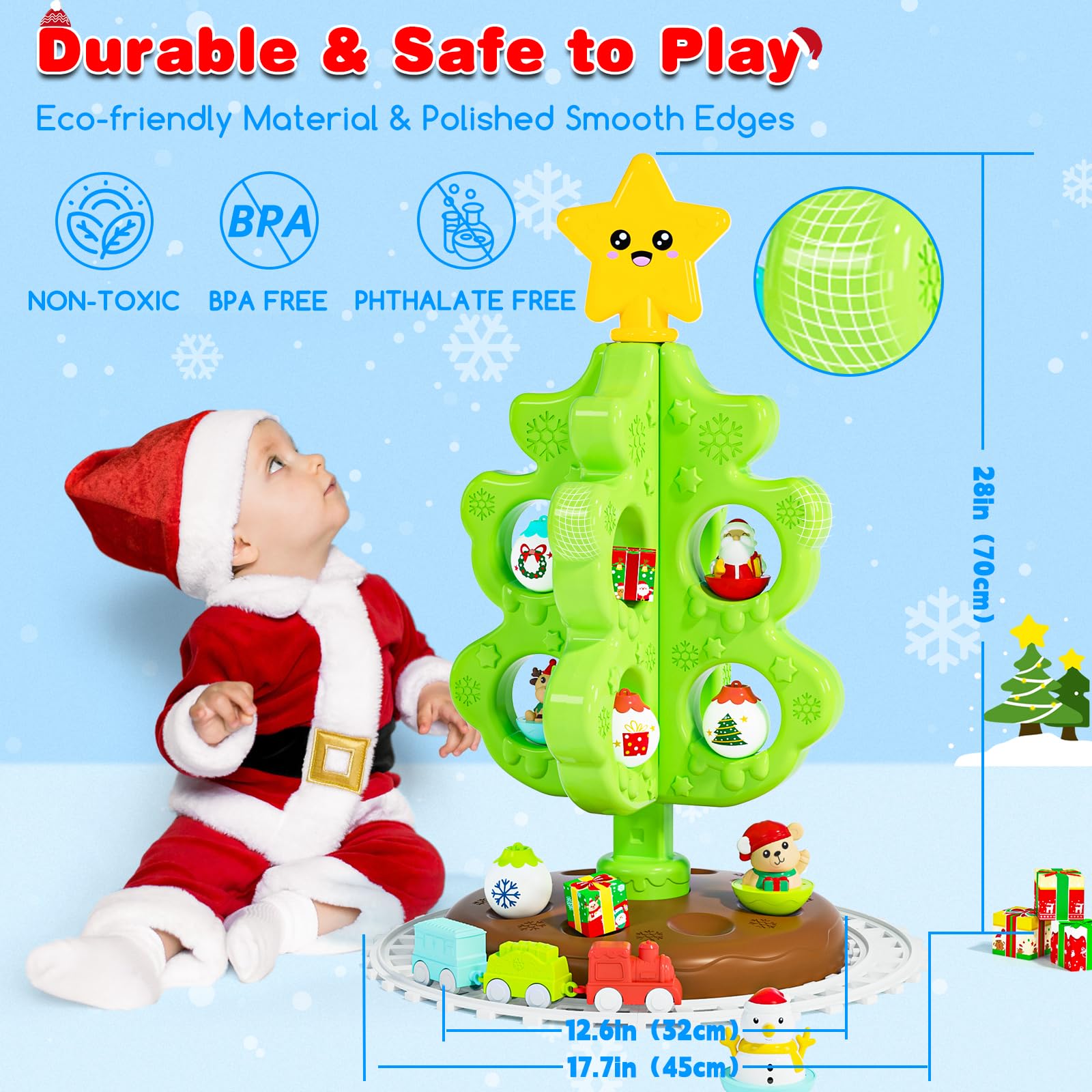 Mon Premier Sapin de Noël pour Enfants, Jouet de Décoration de Noël Montessori avec Ornements, Mini Train, Jouets Boule-à-Roller, Marionnettes à Doigts, Cadeaux et de Noël pour Enfants Garçons Filles