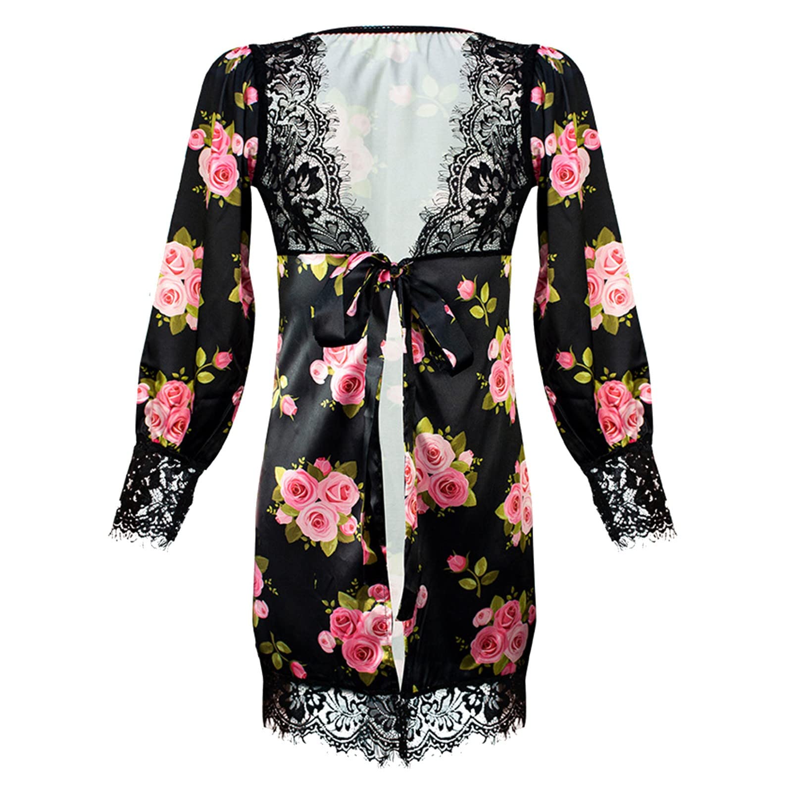 Lingerie Sexy da Donna Pigiama Pizzo Floreale Imitazione Seta Sexy Trasparente Camicia da Notte Vestiti per Donna Lingerie Sexy (Nero XL)