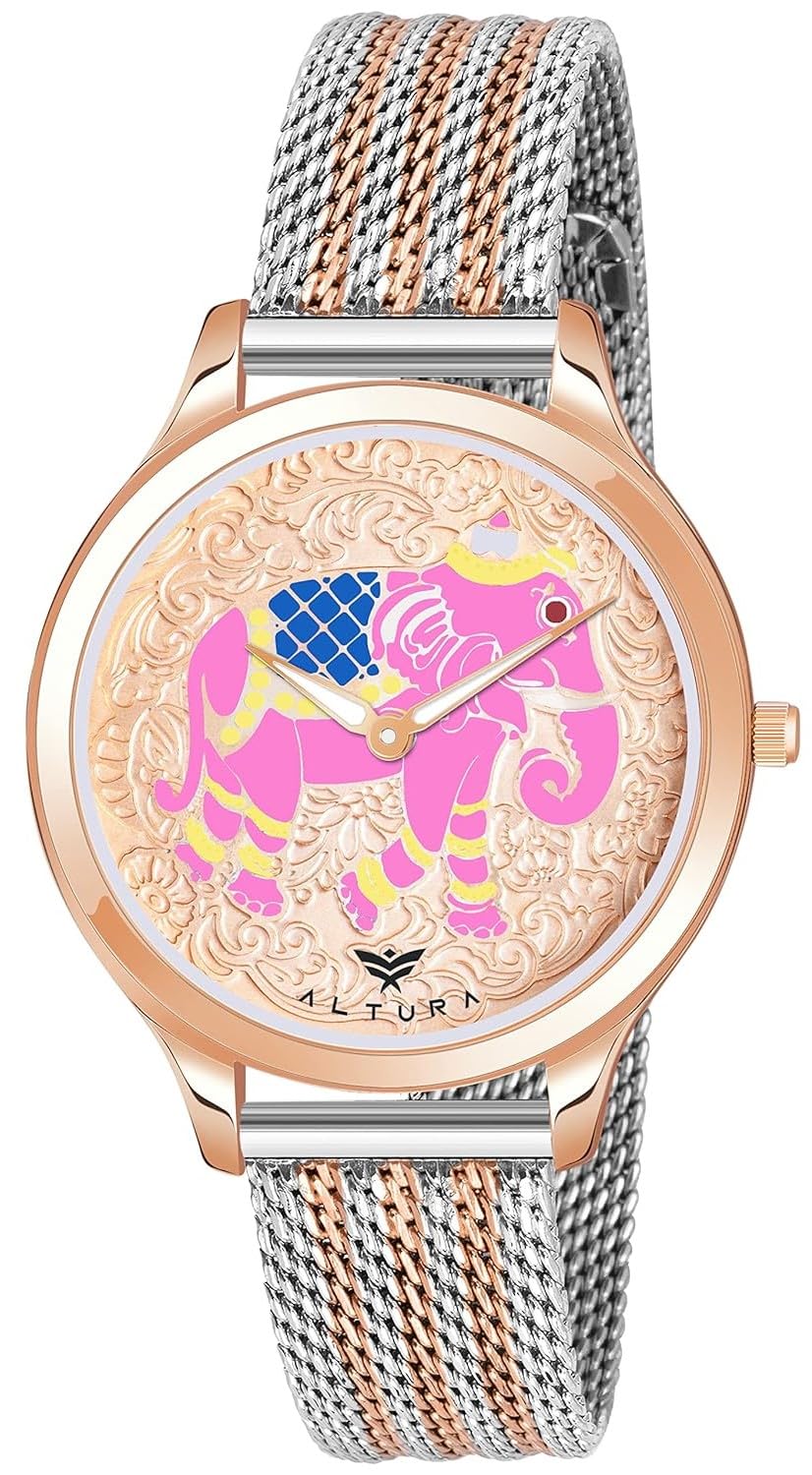 ALTURA Elephant Design Analog Round Dial Watch with Stainless Steel Strap for Women | Womens Watch | Ladies Watch | Watch for Girls | Watches for Women (Pink) (B0BX918KM2) Amazon Price History, Amazon Price Tracker