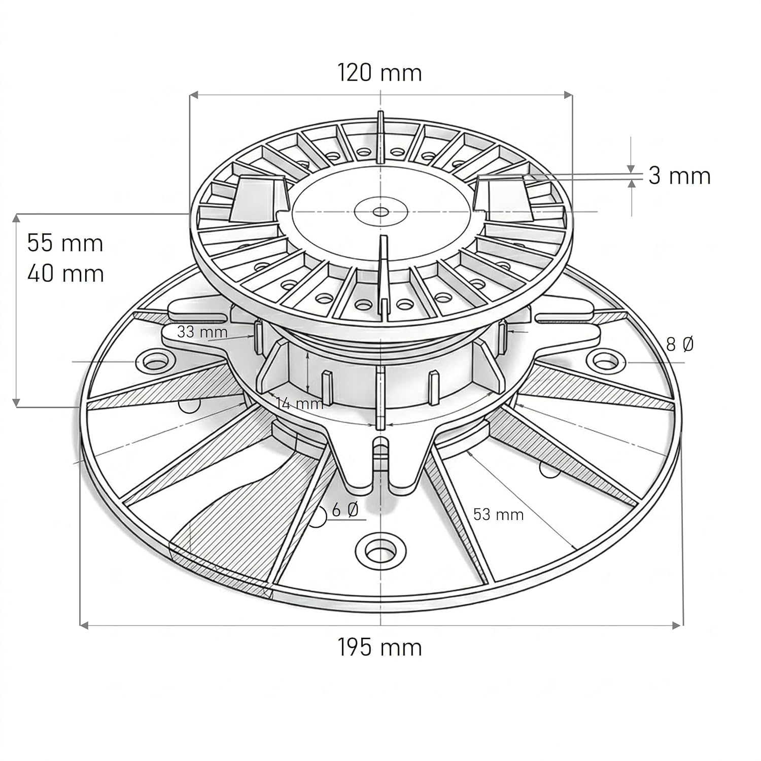 Stelzlager | Terrassenlager 40-60 mm Höhenverstellbar – Robustes Stelzlager für Fliesen Gehwegplatten & Steinplatten, | Plattenlager | Stellfuss | Unterkonstruktion für den Außenbereich (40)