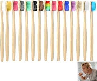 15 Stück Bambus Zahnbürsten, Zahnbürste Holz Bambuszahnbürste mit Extra Weiche Borsten mit Aktivkohle für Beste Sauberkeit Loose Toothbrushes Mehrfarbig Zahnbürsten für Erwachsene und Kinder