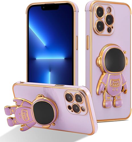 RALEAVO Funda para iPhone 13 Pro, bonita funda de astronauta 6D con función atril, cubierta de lujo enchapado de lujo, ajuste delgado, TPU suave, a