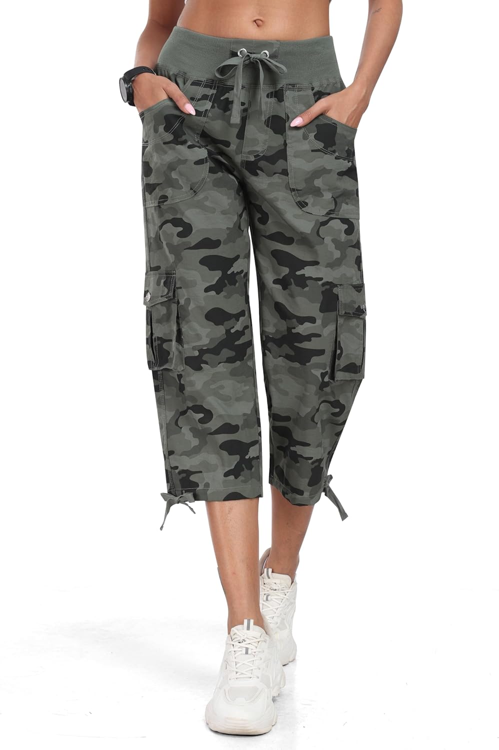 MoFiz Women's Cargo Capris Hiking Pants Lightweight Quick Dry Outdoor Athletic Travel Casual Loose Comfy Cute Pockets - Image 3