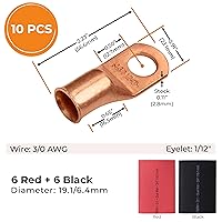 Vista 70 de SELTERM - 2 terminales de anillo resistentes para cable de batería, calibre 4 AWG, pernos de 3/8 pulgadas, terminales de calibre 4, ojales de cobre