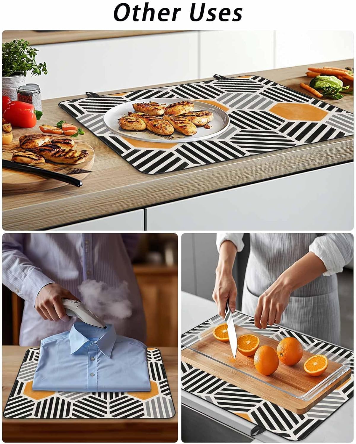 Stove Top Cover Black Orange Hexagon Stove Cover for Electric Stove Top Abstract Geometric Art Glass Cooktop Covers Anti-Slip Mat Heat R esistant Countertop Protector Kitchen Decor 31"x24"