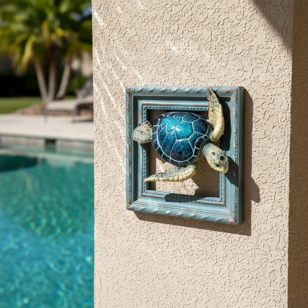 Comfy Hour 6" 3D Sea Turtle Wall Decorative Frame, Artisan Crafted Coastal Marine Theme Sculpture, Nautical Resin Wall Art Plaque for Home Office & Bathroom, Ocean Voyage Collection, 1 Piece