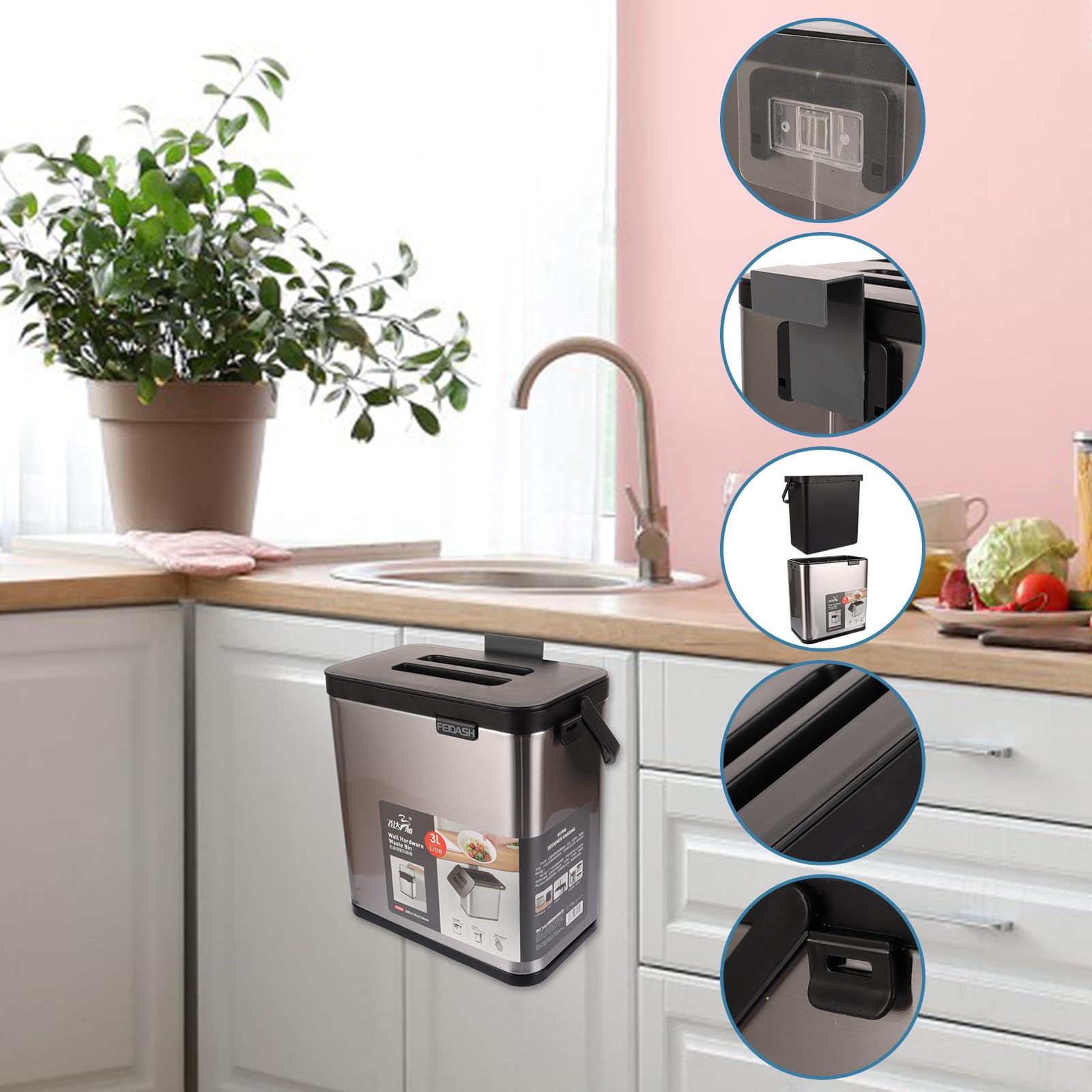 Yesaler Küchenkomposter 3L - Hängender Biomülleimer Mit Deckel In Weiß