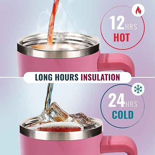 Miniatura 7 de LEHA - Vaso de 40 onzas con asa y popote de metal, aislado al vacío con tapa Stronghold, hecho de acero inoxidable, mantiene las bebidas frías