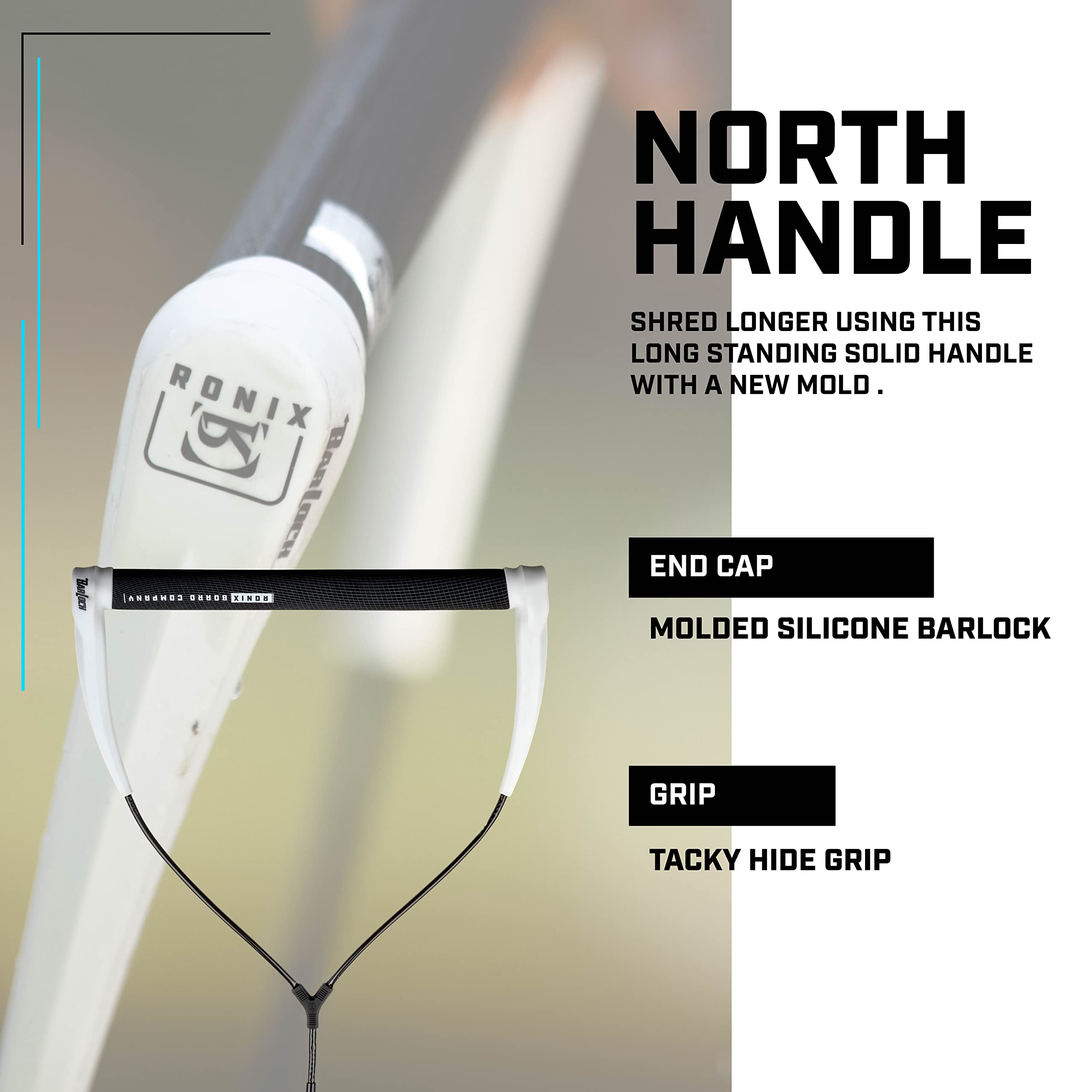 Ronix North Dyneema BarLock Handle, Hide Grip 1.3 in. Diameter, Black/White