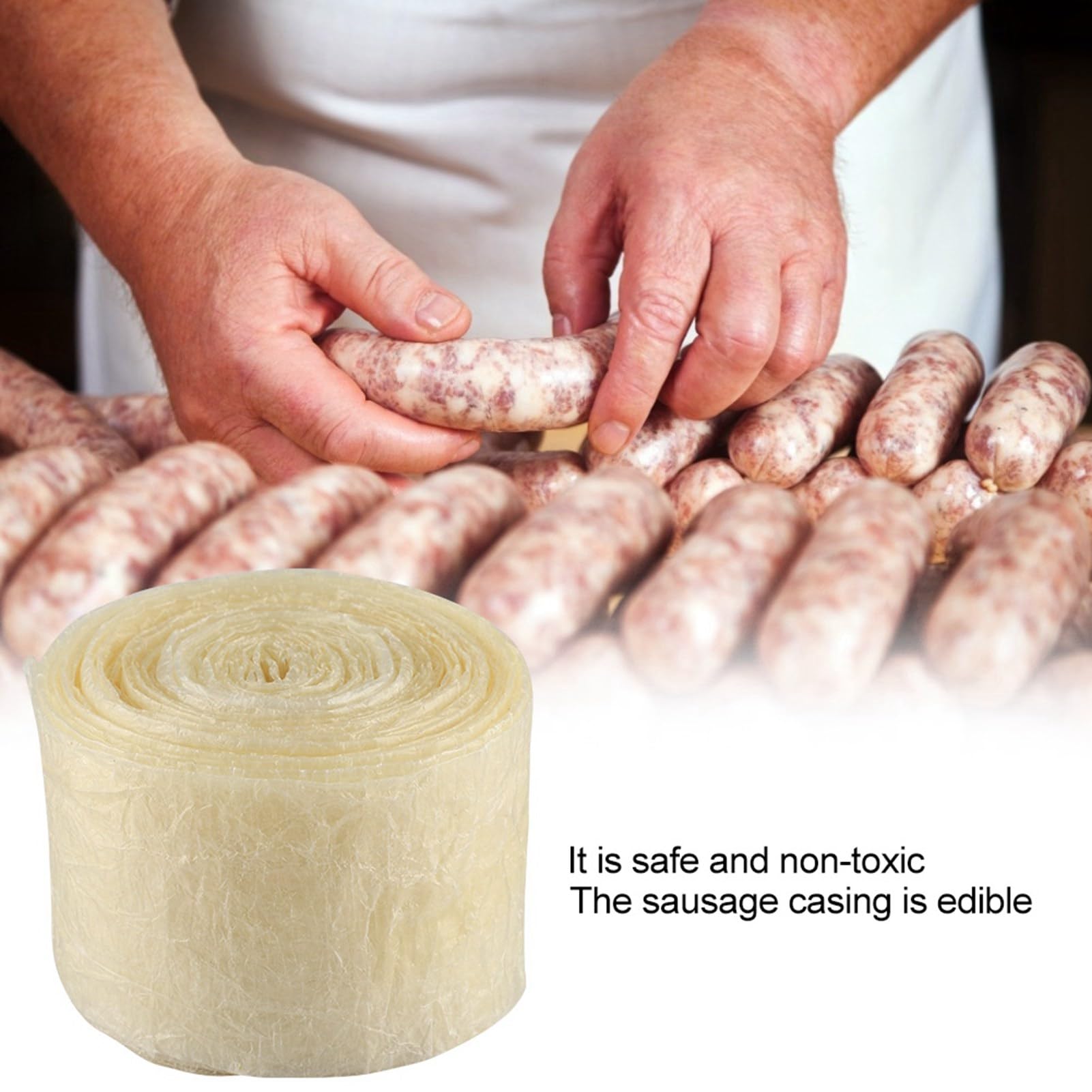 Omabeta 8m Involucro Salsiccia Commestibile, Involucro di salsiccia essiccazione commestibile a 2 strati Budello di collagene bovino per salsicce fatte in casa saporite