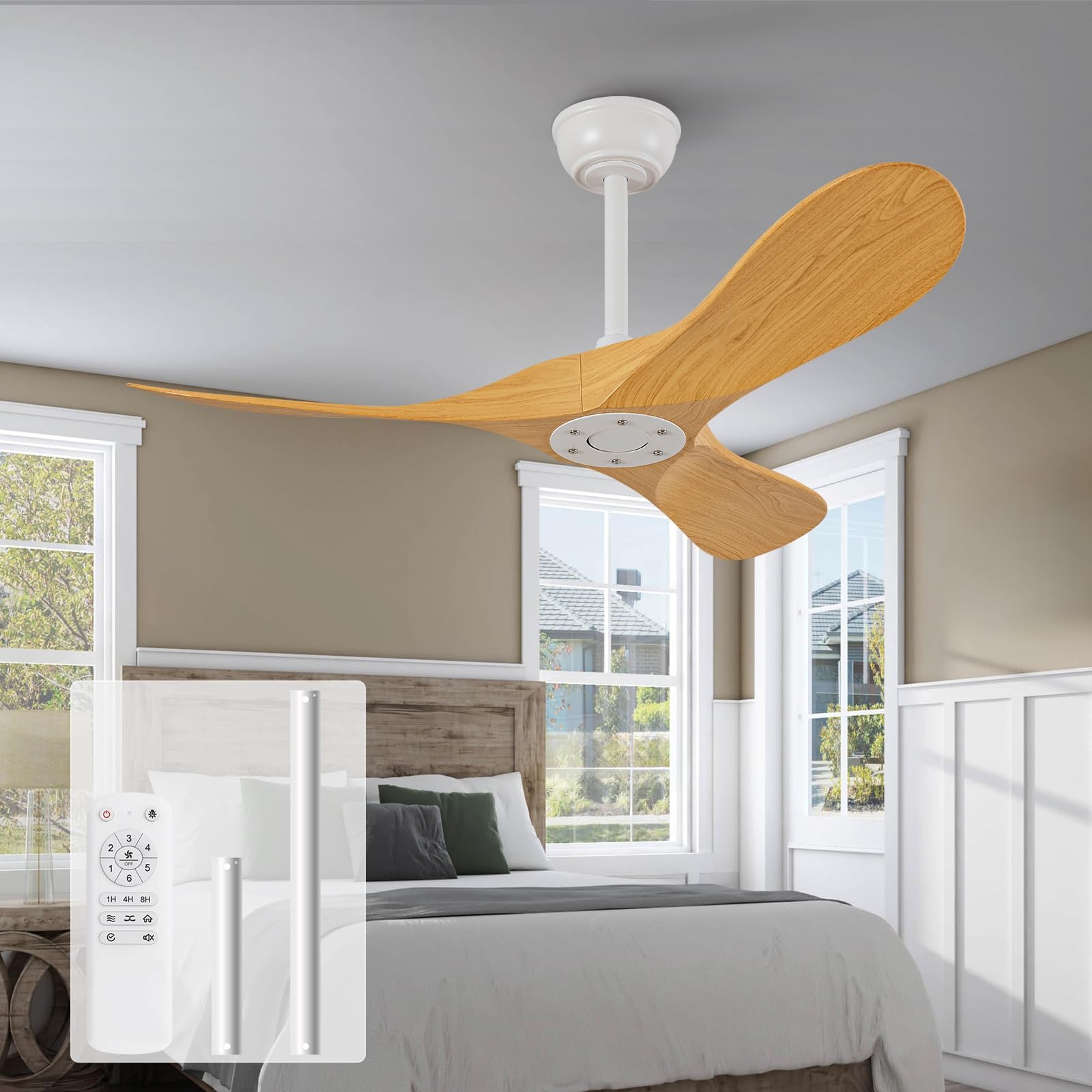 42 Inch Ceiling Fan no Light with Remote Control, 3 ABS Blades, Reversible DC Motor, Modern Ceiling Fans without Lights for Outdoor Indoor Bedroom Patios Kids Room Farmhouse