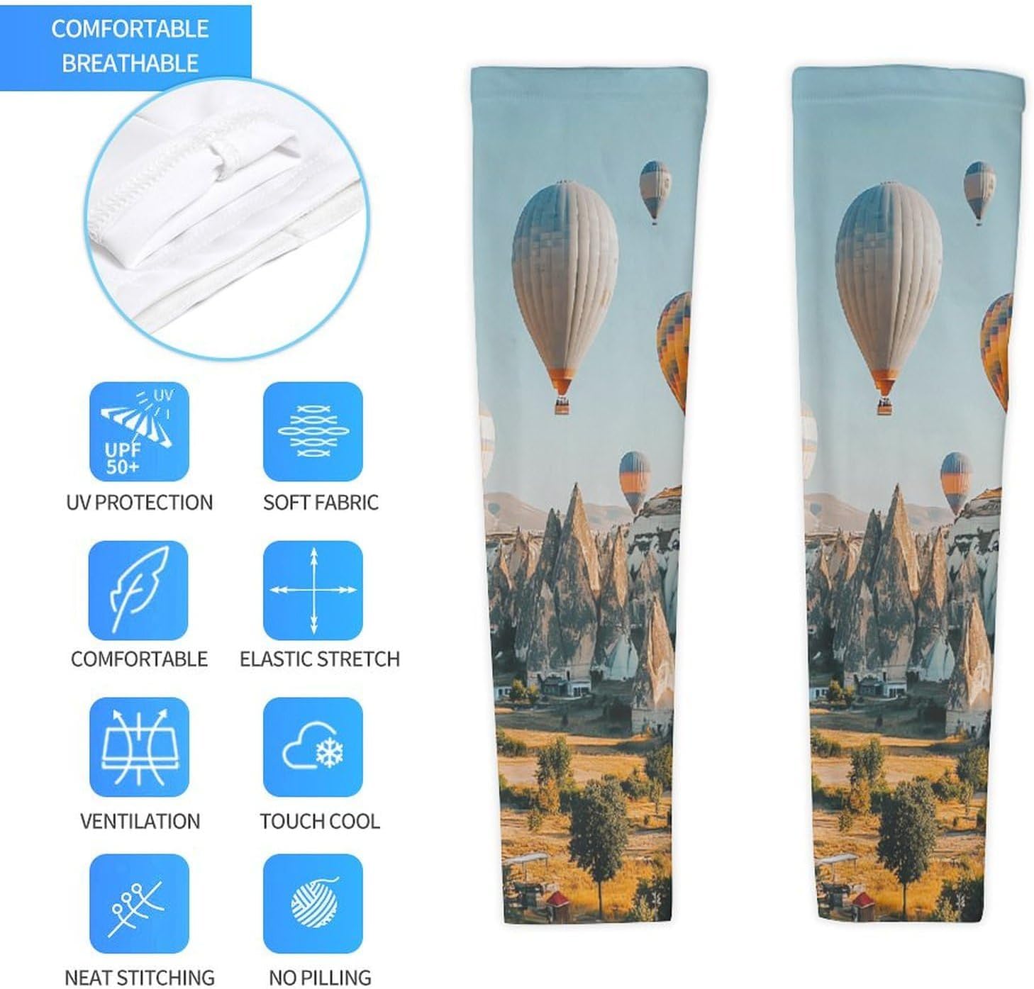 Hot Air Balloon in The Sky Arm Sleeves Sun Protection Sleeves Sports Cooling Arm Compression Sleeve for Men Women