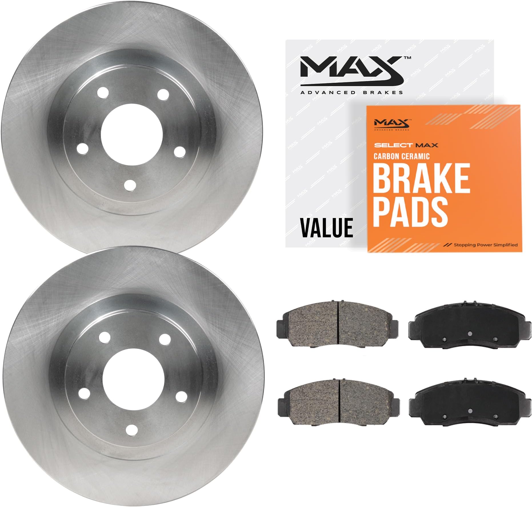 Max Advanced Brakes Rear Brake Kit Compatible With 1995 1996 1997 1998 Mazda MPV 929 Replacement Premium OE Disc Brake Rotors and Ceramic Brake Pads