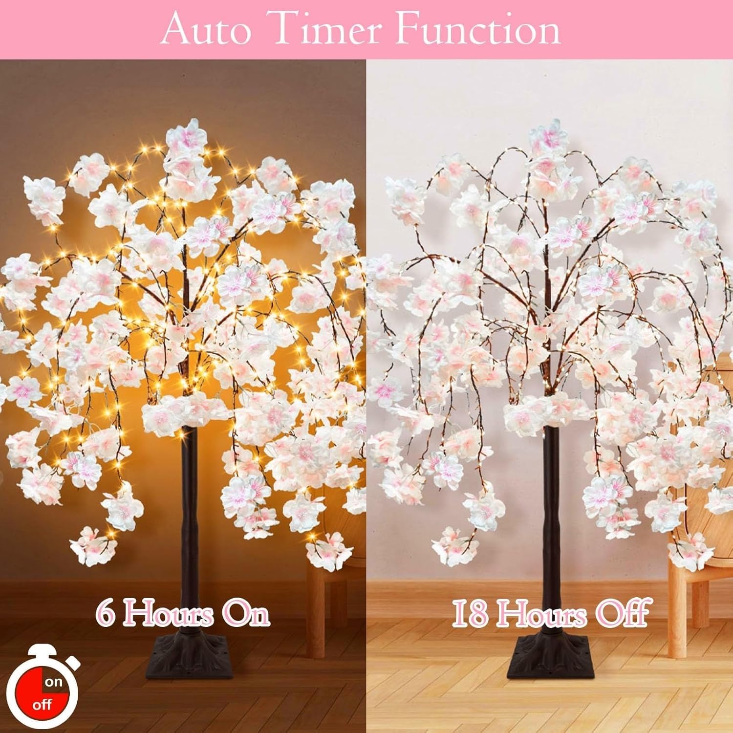 Albero Di Ciliegio Illuminato 144 Luci – 432 Fiori Rosa, Telecomando Con 8 Modalità, Timer, Per Interni/Esterni