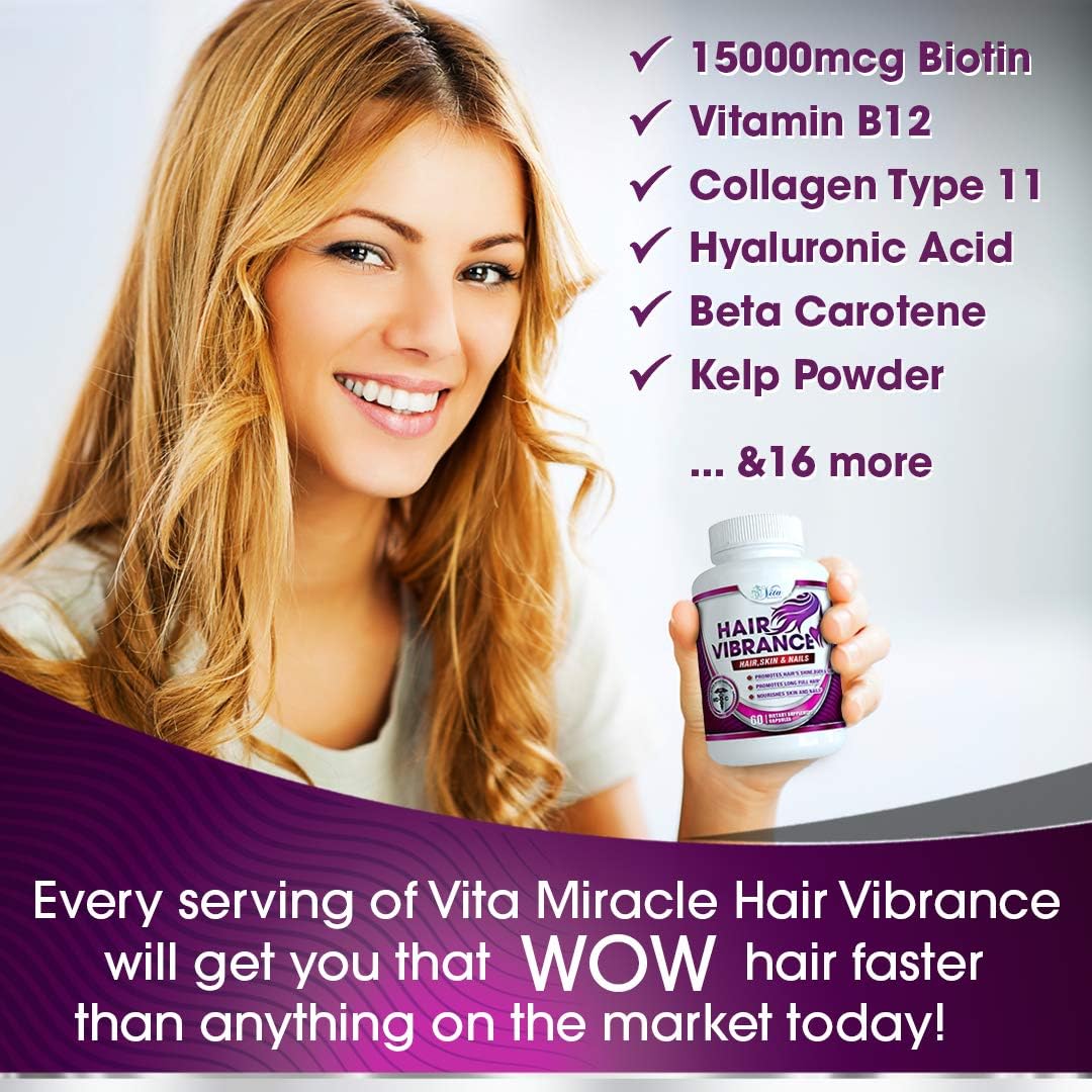 Hair Skin and Nails Vitamins - with Biotin 15000mcg for Amazing Longer Shiny Full Healthier Hair Skin Nails and Lashes | Faster Hair Growth for Women