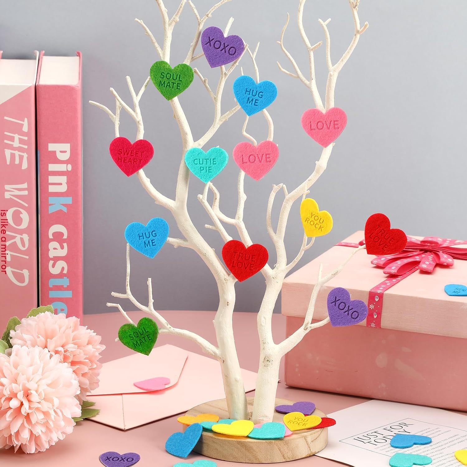 300Pcs Valentine's Day Conversation Hearts, 1 Inch Felt Hearts Vase Filler Decorations Coloful Love Decor Felt Wool Heart Valentines Table Tiered Tray Decor DIY Crafts Wedding Party Decor Centerpieces image 4