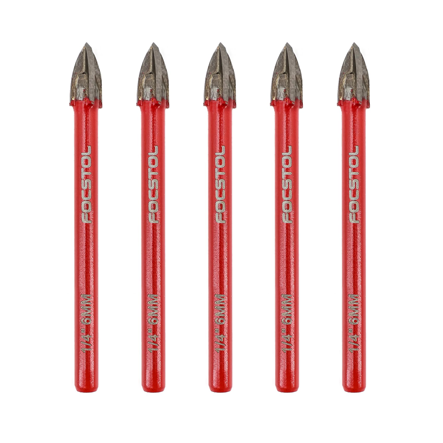 FOCSTOL Masonry Drill Bits Set - 5pcs 6mm Carbide Drill Bits Set with Round Shank for Wood Plastic Foam Tiles Softer Materials