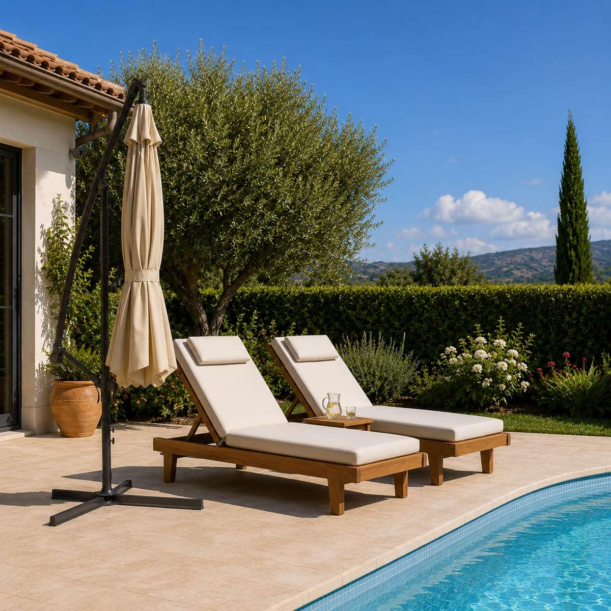 Yellowshop | Ombrellone Da Giardino colori vari Ø mt. 3X3 Decentrato In Acciaio, Parasole Laterale Arredo Piscina, Gazebo, Terrazze, Bar, Hotel, Balconi
