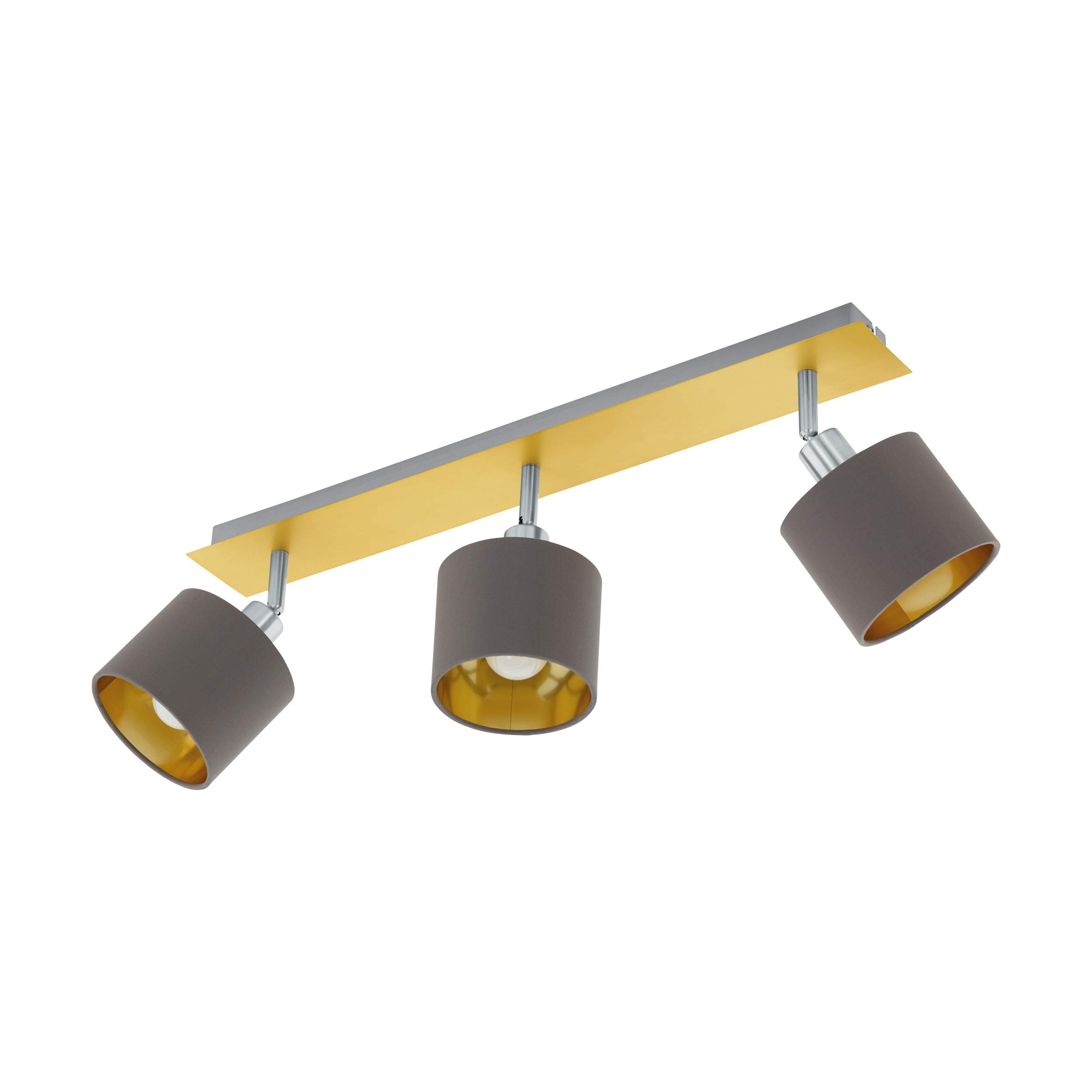 EGLO Valbiano Ceiling Light, 3-Bulb Ceiling Light, Ceiling Spotlight Made of Metal and Textile, Hallway Lamp in Brushed Brass, Matte Nickel, Cappuccino, Gold, Spotlights E14