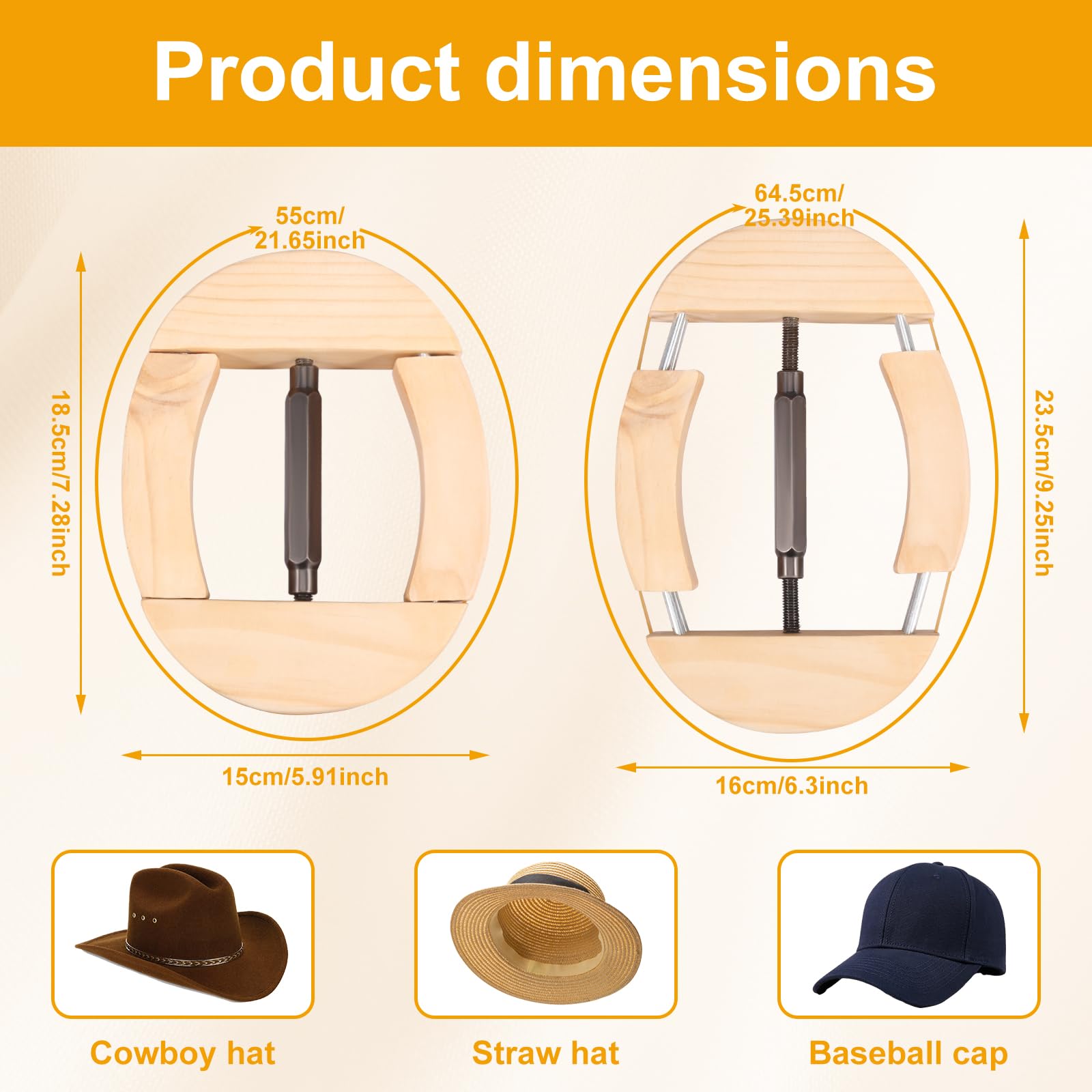 Barella per cappelli in legno a 4 vie per modellare e fissare cappelli in legno massello, strumento per allargare cappelli da baseball estensore per cappelli da baseball cowboy Fedora