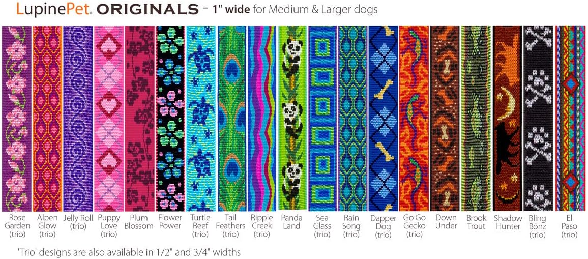 Coupler for Walking Two Medium or Larger Dogs Together, 1" Wide Rain Song Design by Lupine, 24" Long