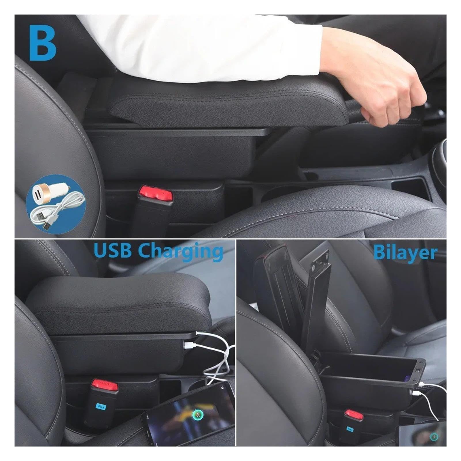 Piezas Interiores Caja Almacenamiento Apoyabrazos Coche Para Hyundai I10