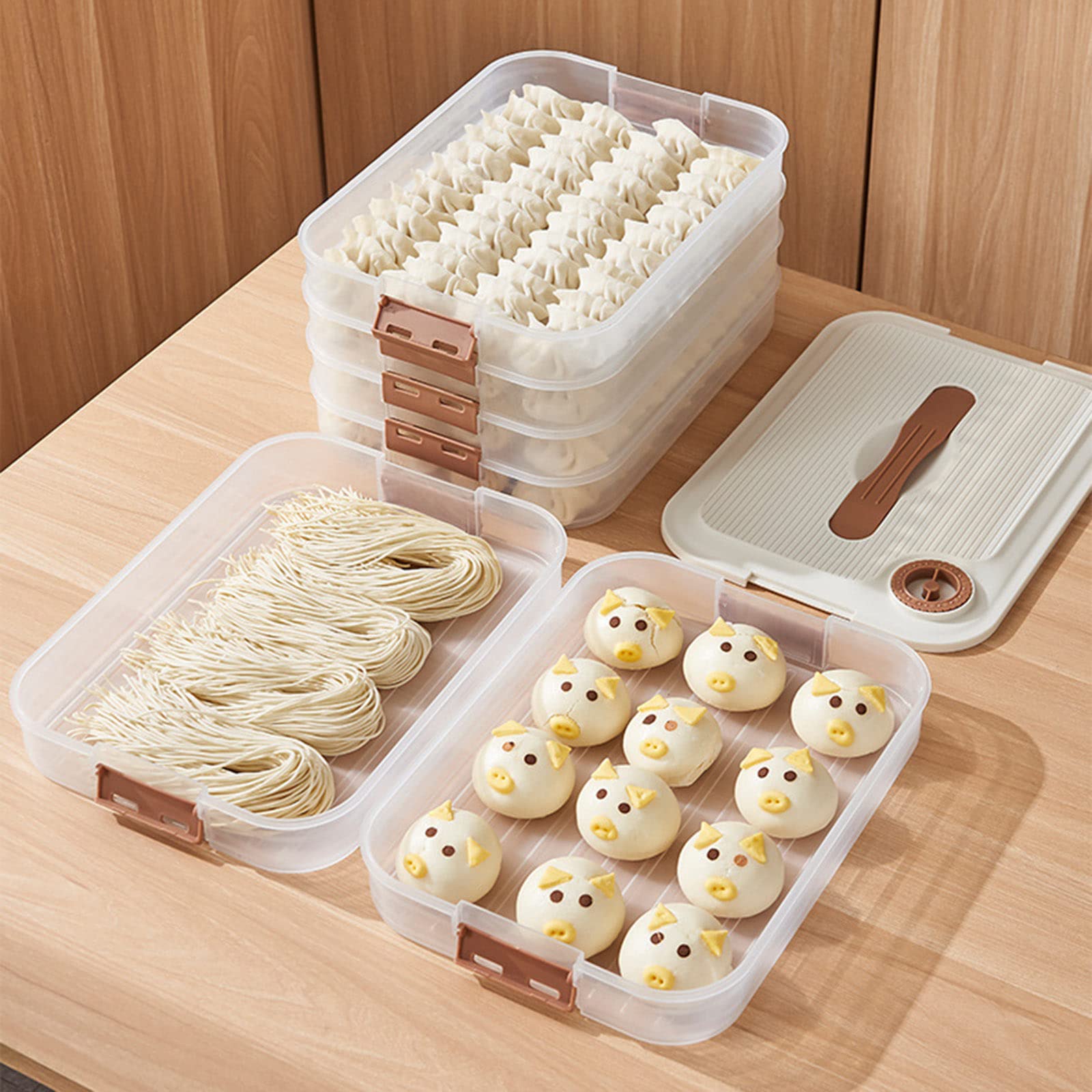 goodluxx Contenitore multistrato per ravioli con coperchio, contenitore organizzativo per cucina, cibo, verdure, ravioli croccanti, 4#