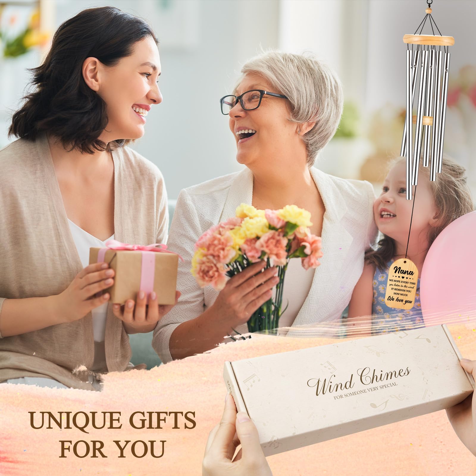 Nana Gifts, Nana Birthday Gifts, Nana Wind Chimes, Best Gift Ideas for Nana's Birthday, Christmas, Mothers Day, Grandmother Gifts from Grandkids