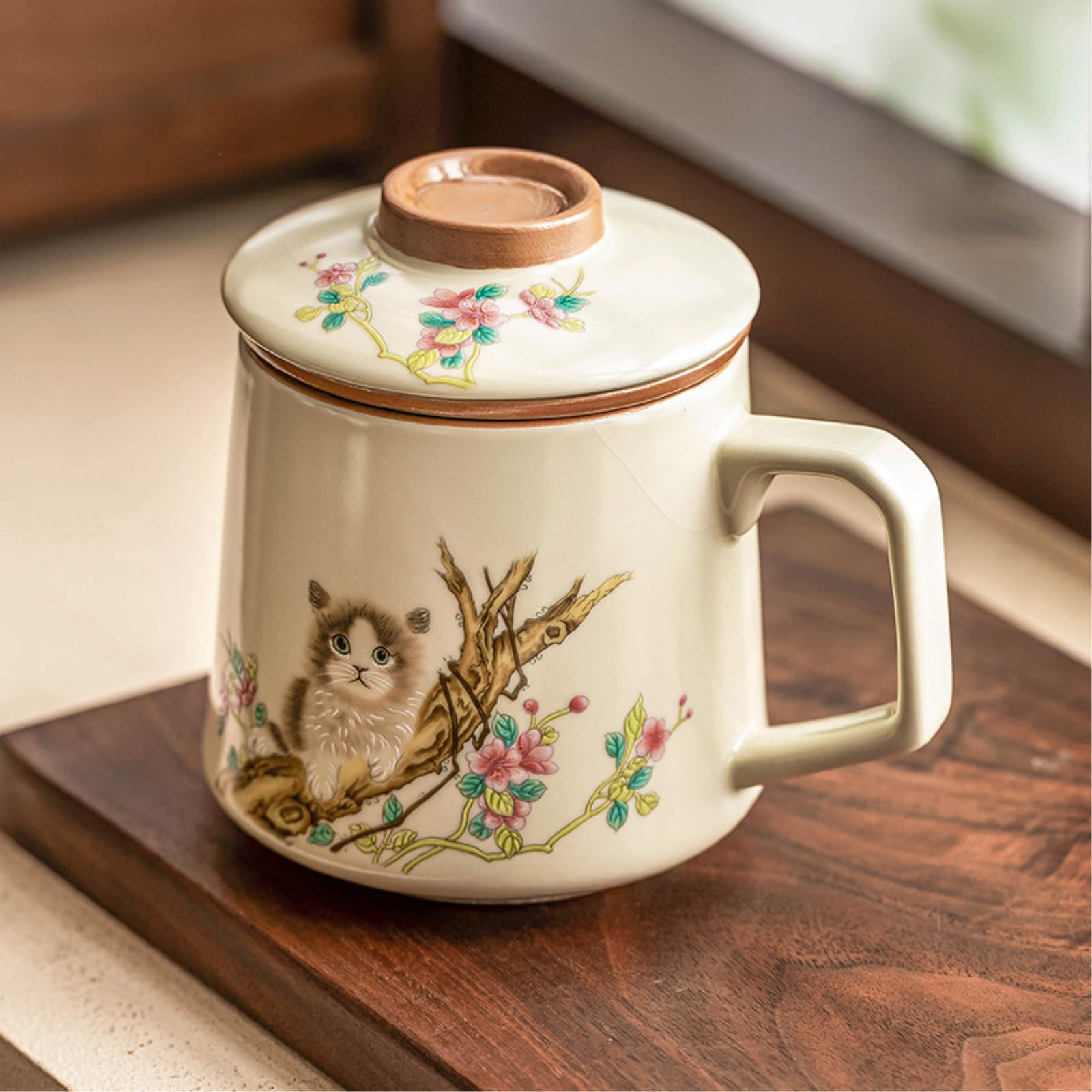349 ml/326 g Ru piec ceramiczny kubek biurowy filiżanka do herbaty z pokrywką domowy odporność na wysoką temperaturę - kubek [przenośne pudełko] -349 ml