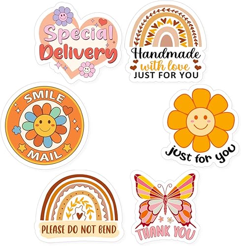 Calcomanías de agradecimiento para pequeñas empresas, diseño bohemio, diseño bohemio, diseño de mariposas y arcoíris, calcomanías de agradecimiento