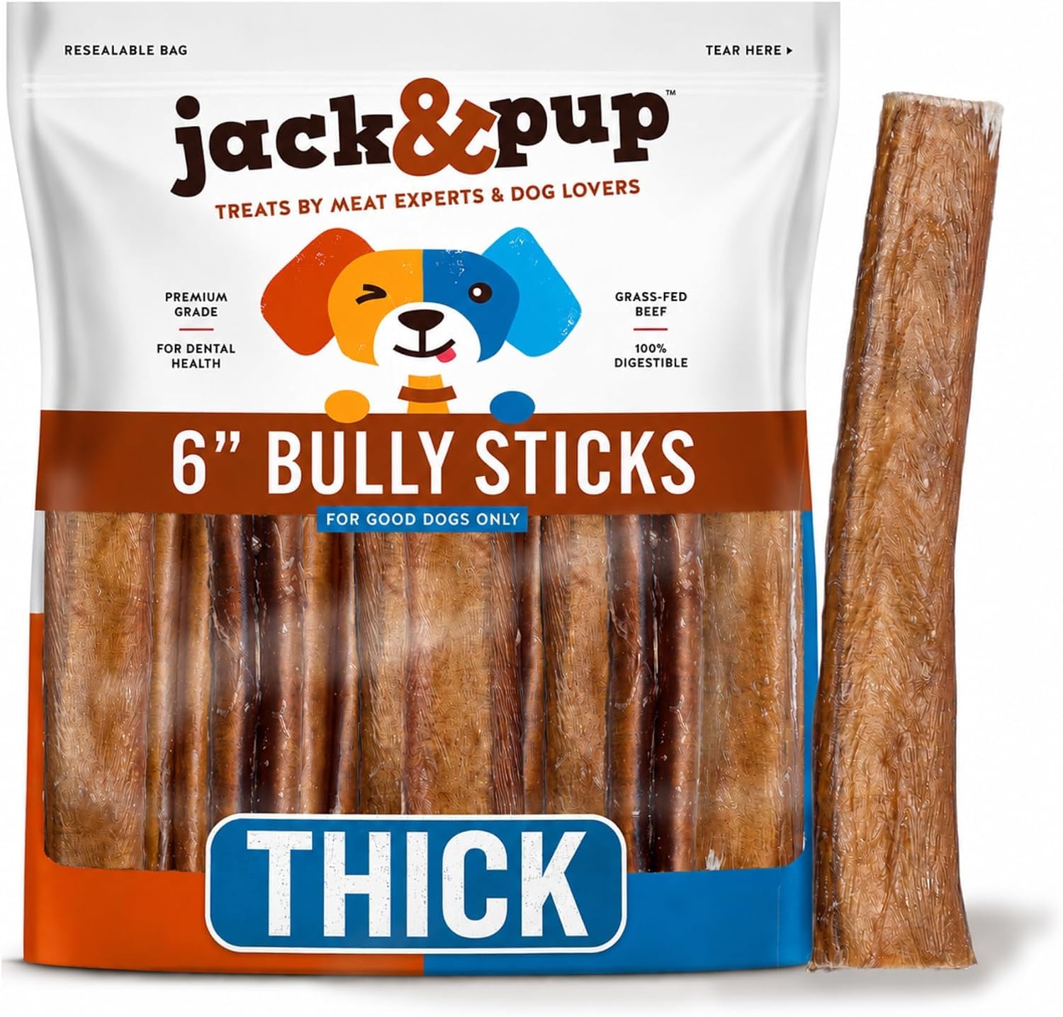 Jack and Pup 6 Inch Bully Sticks for Dogs