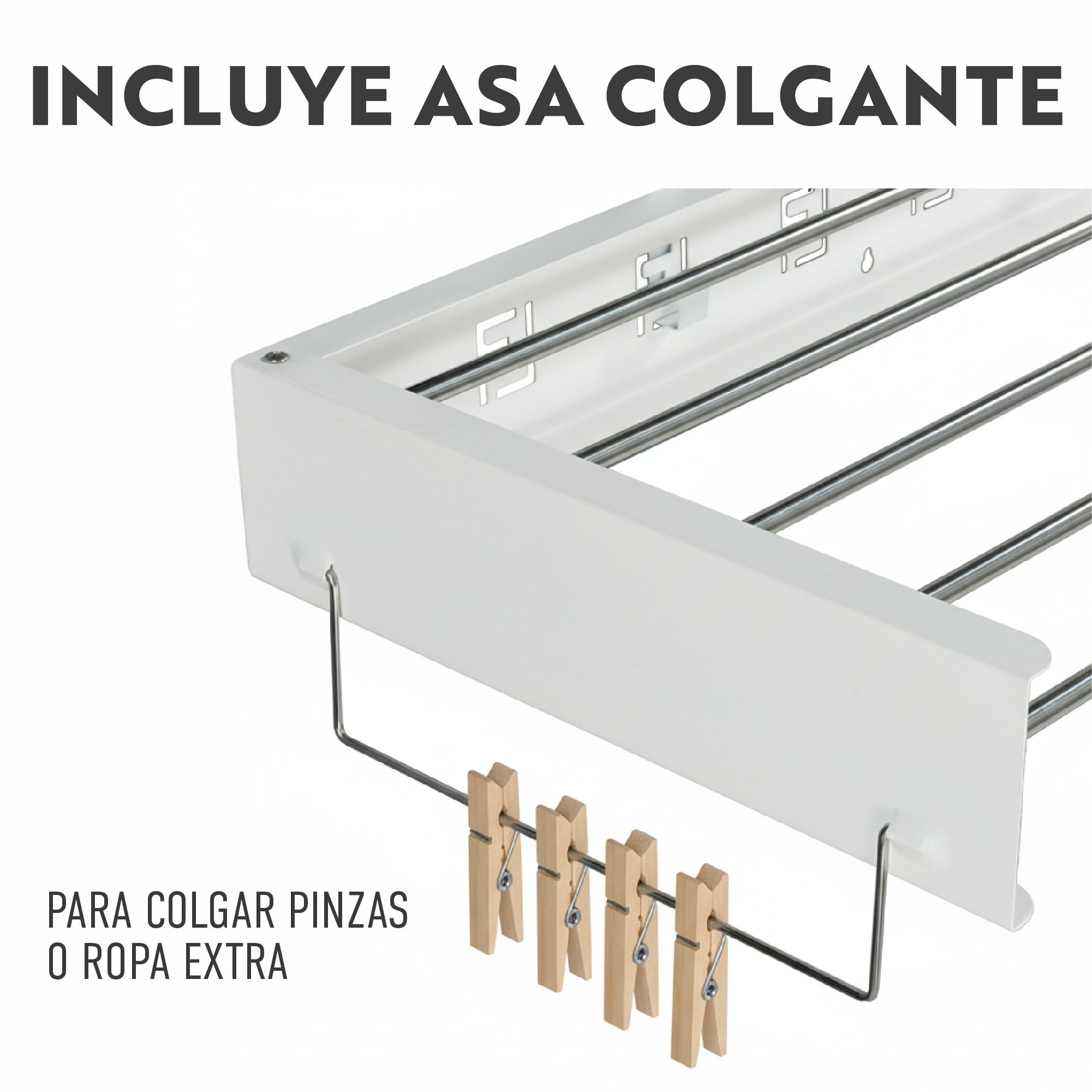 Tendedero Plegable de Pared 5 Niveles para Colgar Ropa | Extensible y abatible | Incluye asa Colgante | Soporta hasta 30 kg | Profundidad Plegado 3 cm | 80 o 100 cm (100cm)