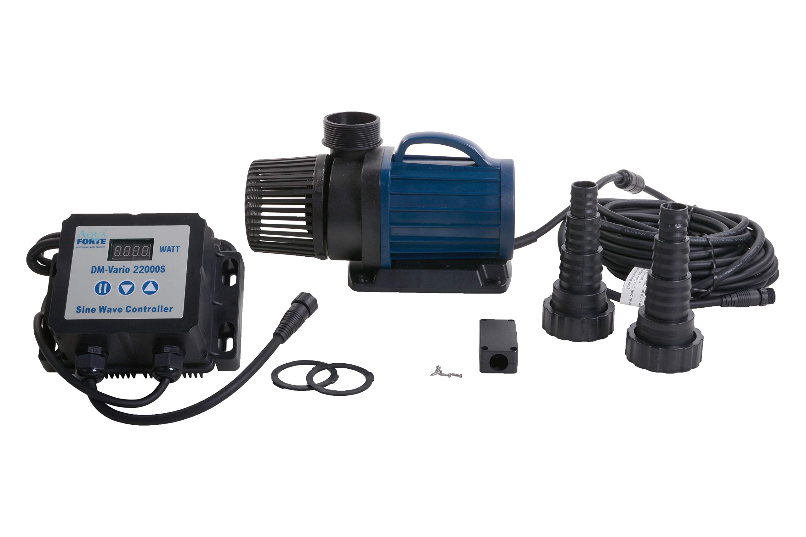 Aquaforte Pompe de BassinFiltre dm-22.000 Vario S, 70-200W, Débit 12-22 m3 par Heure, Hauteur de Refoulement 7,5m, Réglable avec Contrôleur Externe, Bleu, Noir.