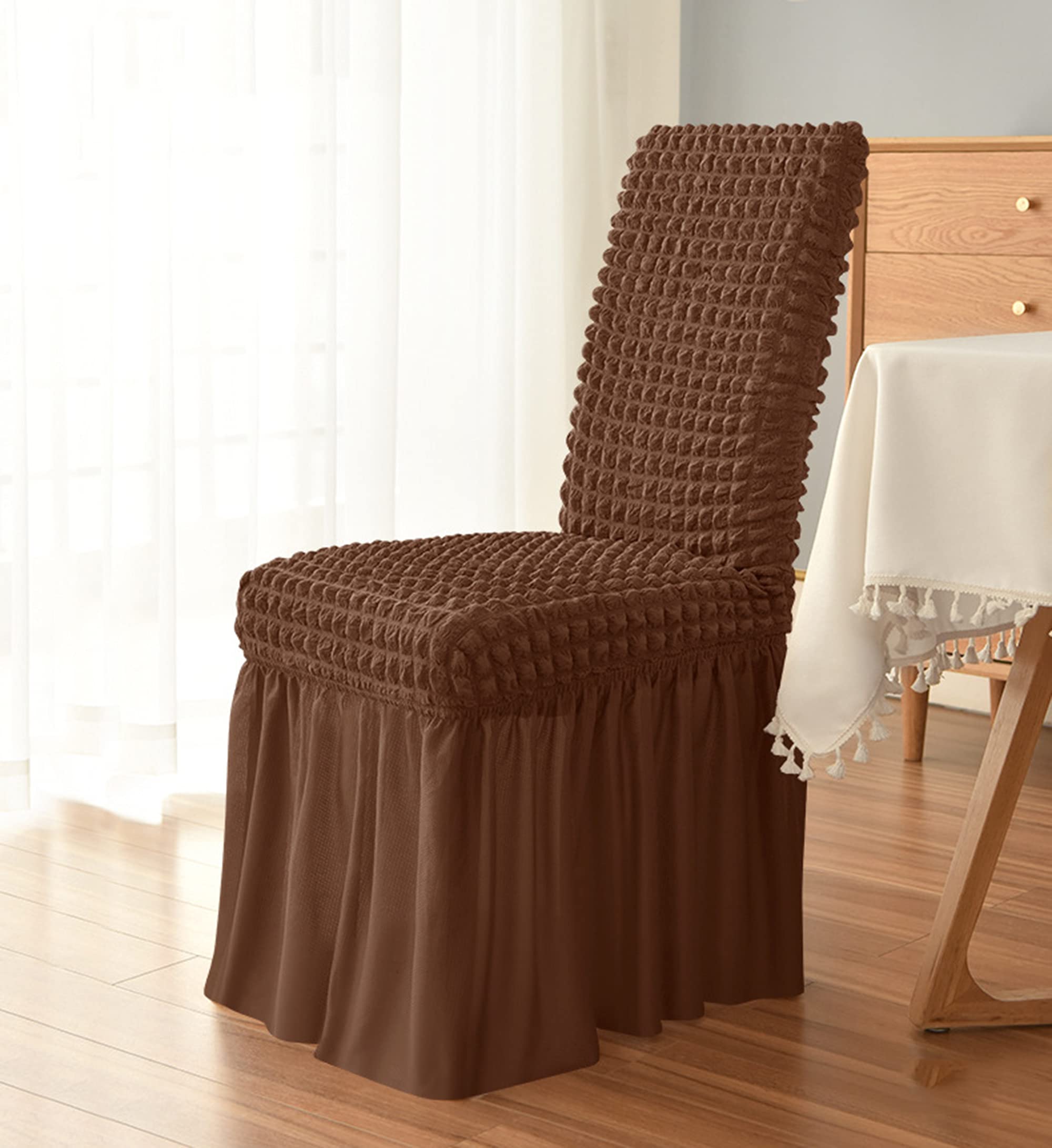 Coprisedili elastici per sedie da pranzo, decorativi, con gonna a volant, rimovibili e lavabili, in tessuto elasticizzato, confezione da 2, rosa, eleganti decorazioni per la casa
