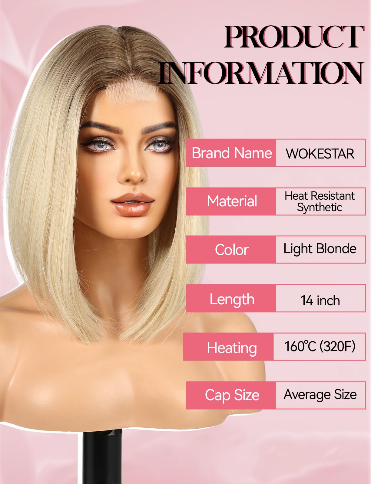 WOKESTAR Bob Wigs for Women Middle Part Bob Style Heat Resistant Fibre Synthetic Heat Resistant Wigs Light Blonde Color - Image 3
