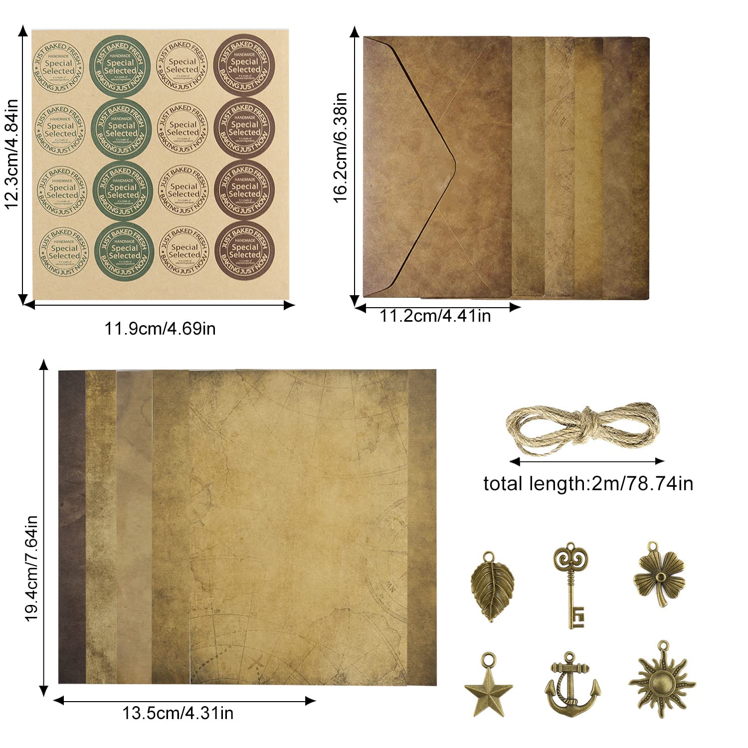 Produktbild von Briefpapier Set,Vintage Schreibwaren Aus Kraftpapier Set 48 Stück