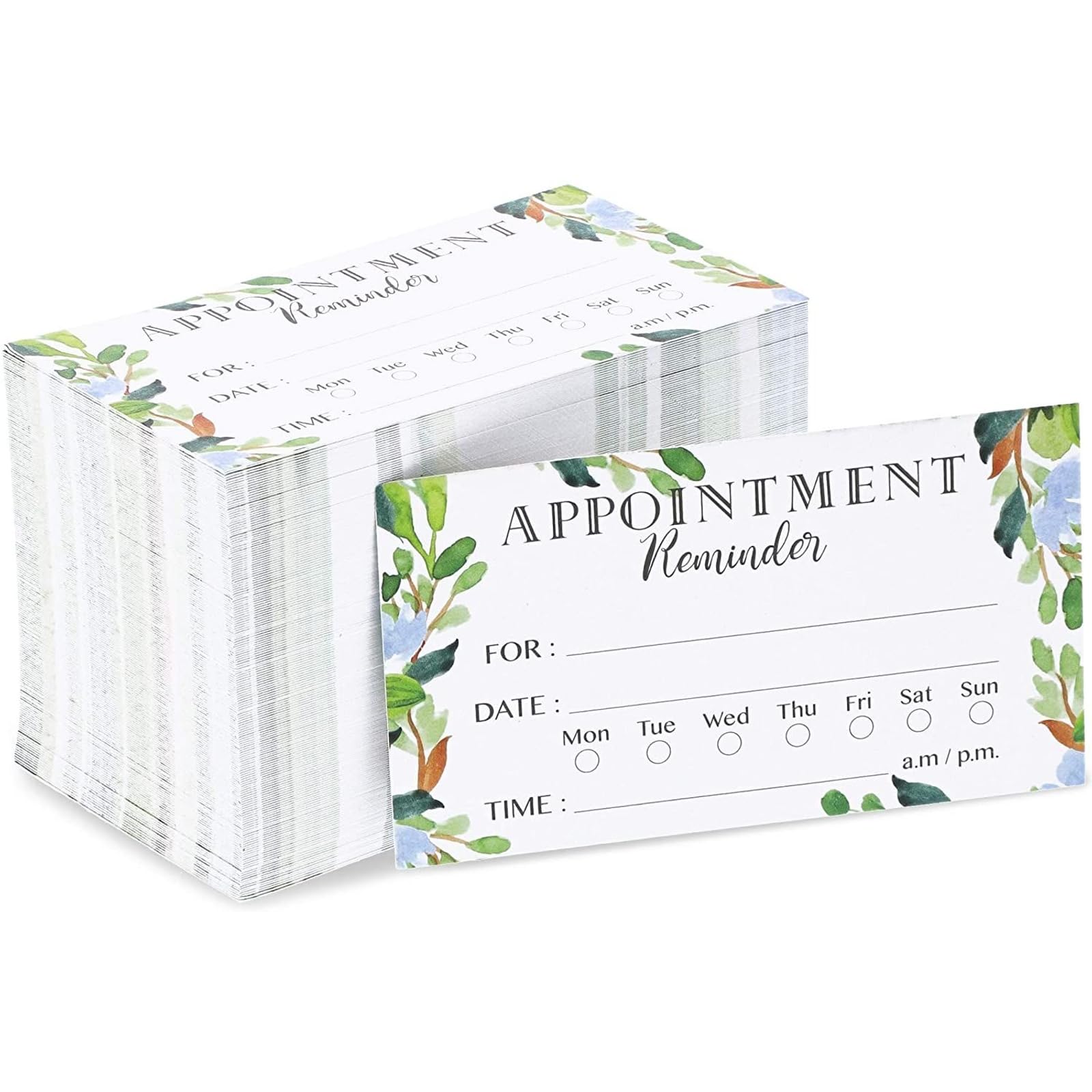 Paper Junkie Appointment Reminder Cards - 200 Pack, 3.5 x 2 In, Green Foliage, Double-Sided - Salon & Barber, Dental & Therapy Client Appointment