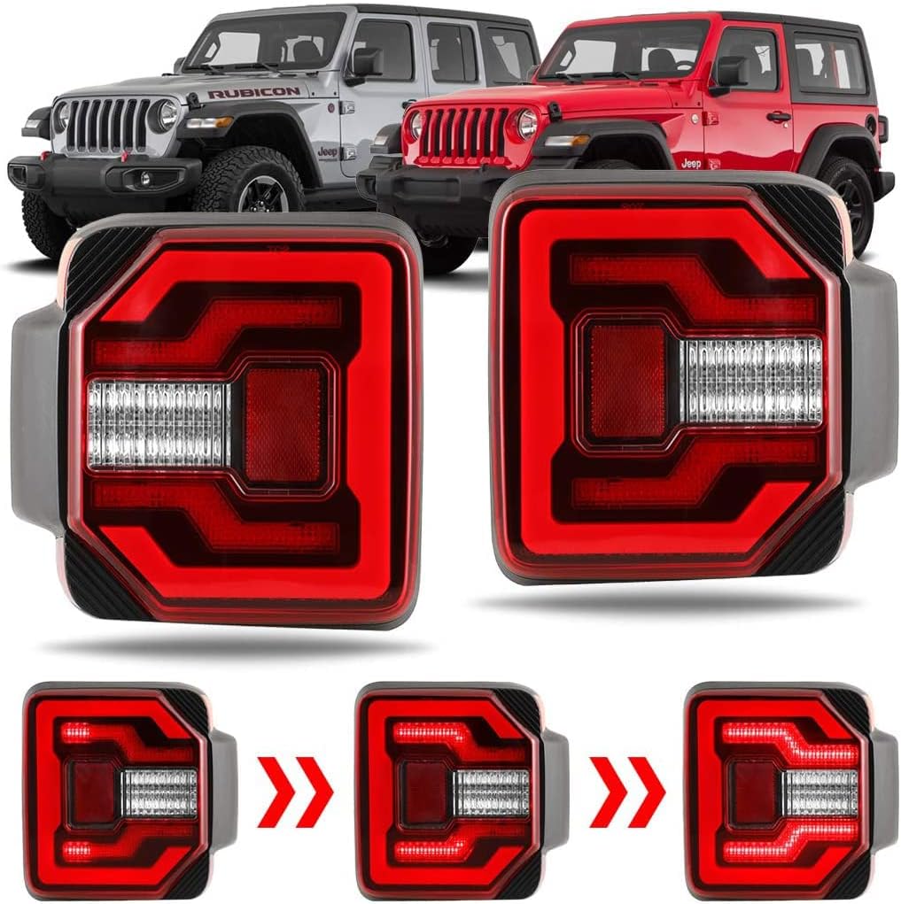Winjet LED Tail Lights for 2018-2025 Jeep Wrangler JL& 2021-2025 Jeep Wrangler 4XE Plugin with Brake Light Reverse Light Dynamic Sequential Running Turn Signal Light LED Tail Light Assembly Rear Lamps
