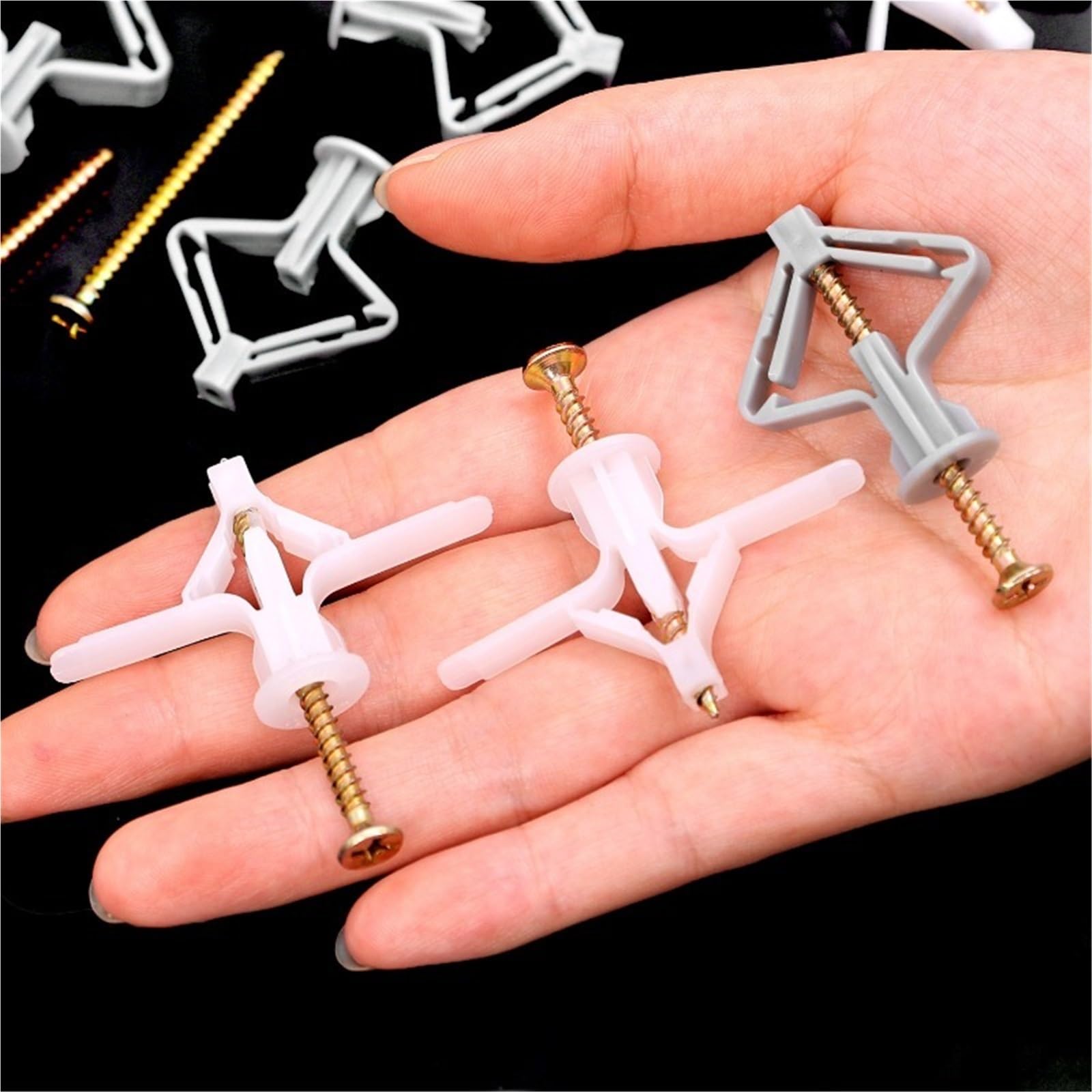 Dübel 10mm Gipskartondübel mit Befestigungsschrauben, selbstbohrende Expansionsschraubenrohre, Trockenbau-Ankerbolzen, Befestigungssätze(Color 2,200PCS (100 Sets))