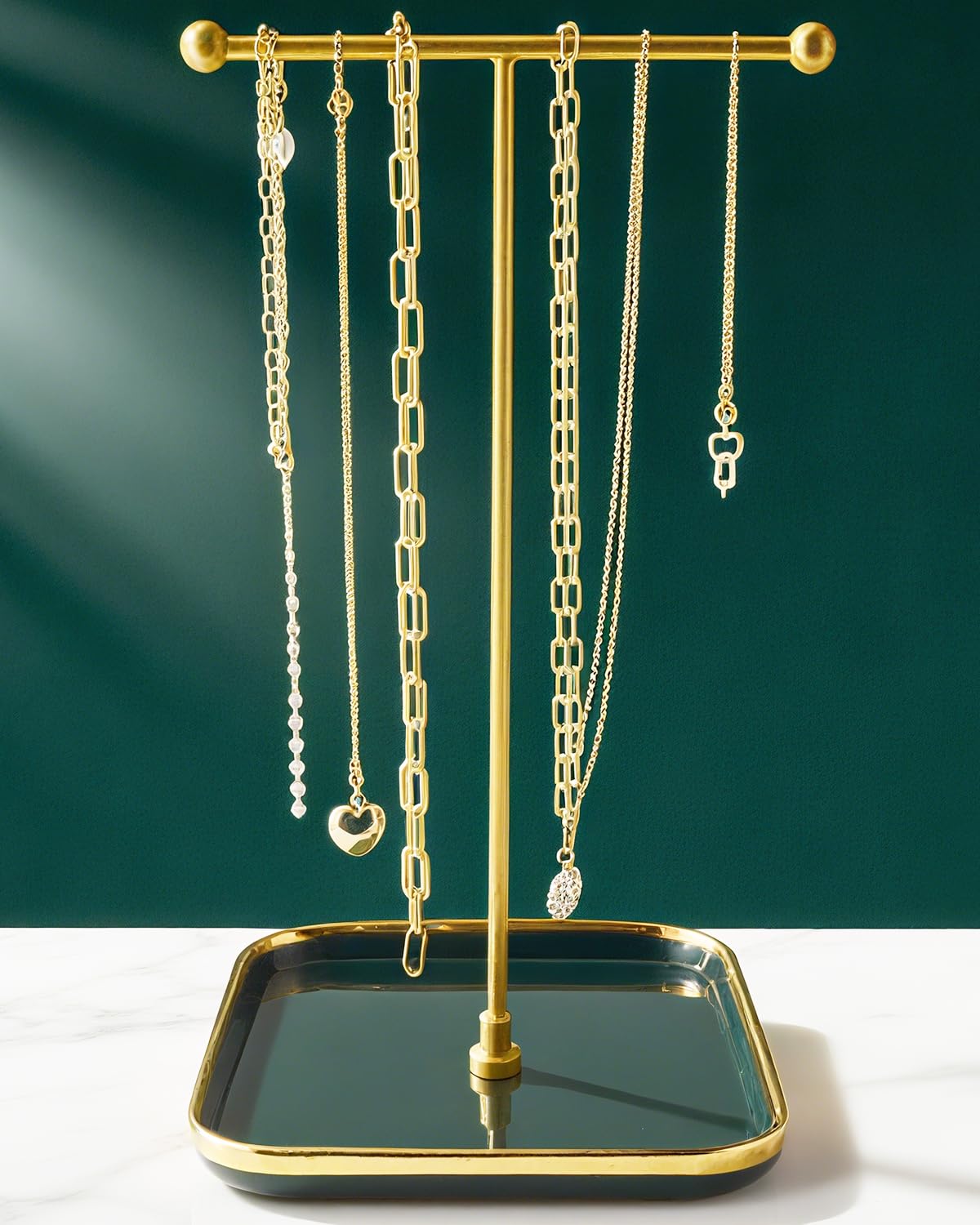 VROOMIUM Necklace Holder- Ceramic Base 1ft Height Jewelry Organizer Stand Aesthetic Jewelry Hanger Display for Necklaces Bracelets Rings